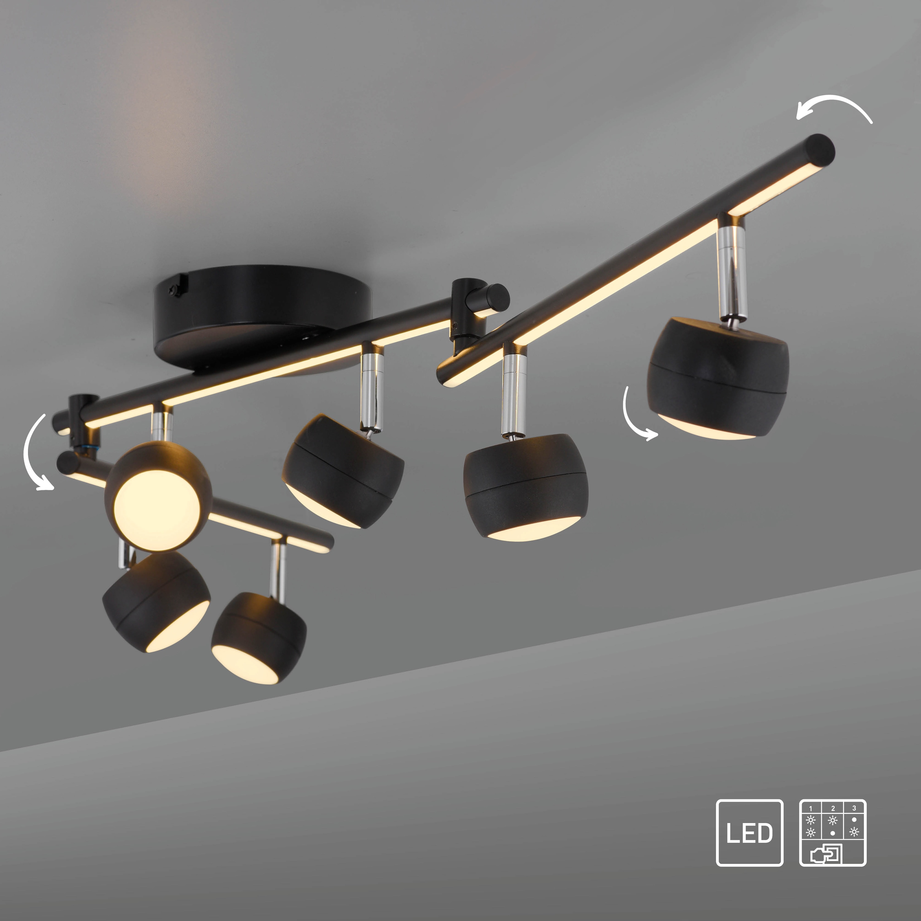JUST LIGHT LED-Deckenleuchte 11403-18, 32W, 3000K, 37000lm, ww, IP20, schwarz