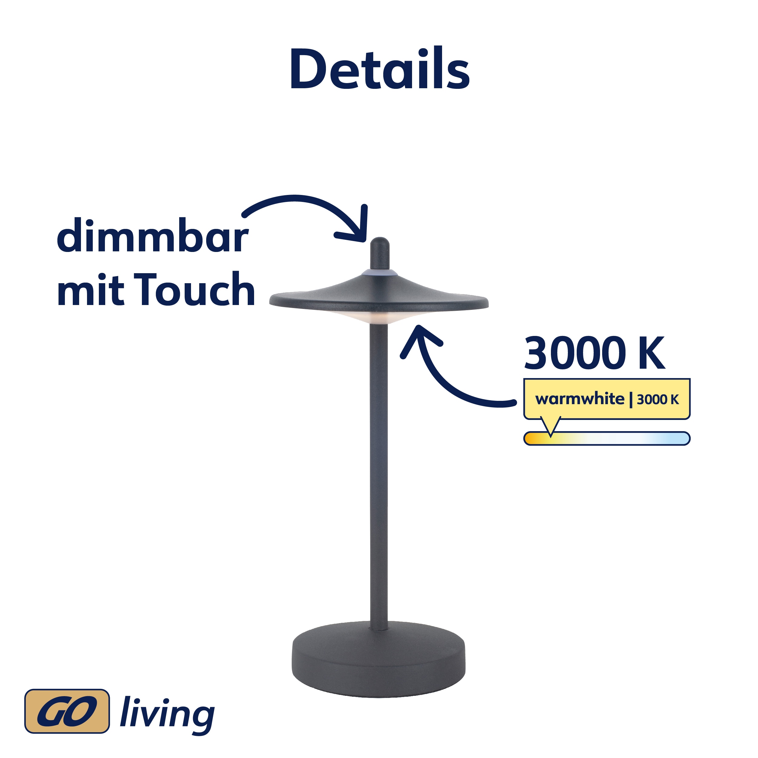 MÜLLER-LICHT LED-Akku-Tischleuchte 27700200, dimmbar, 3000K, warmweiß, schwarz MÜLLER-LICHT LED-Akku-Tischleuchte 27700200, dimmbar, 3000K, warmweiß, schwarz