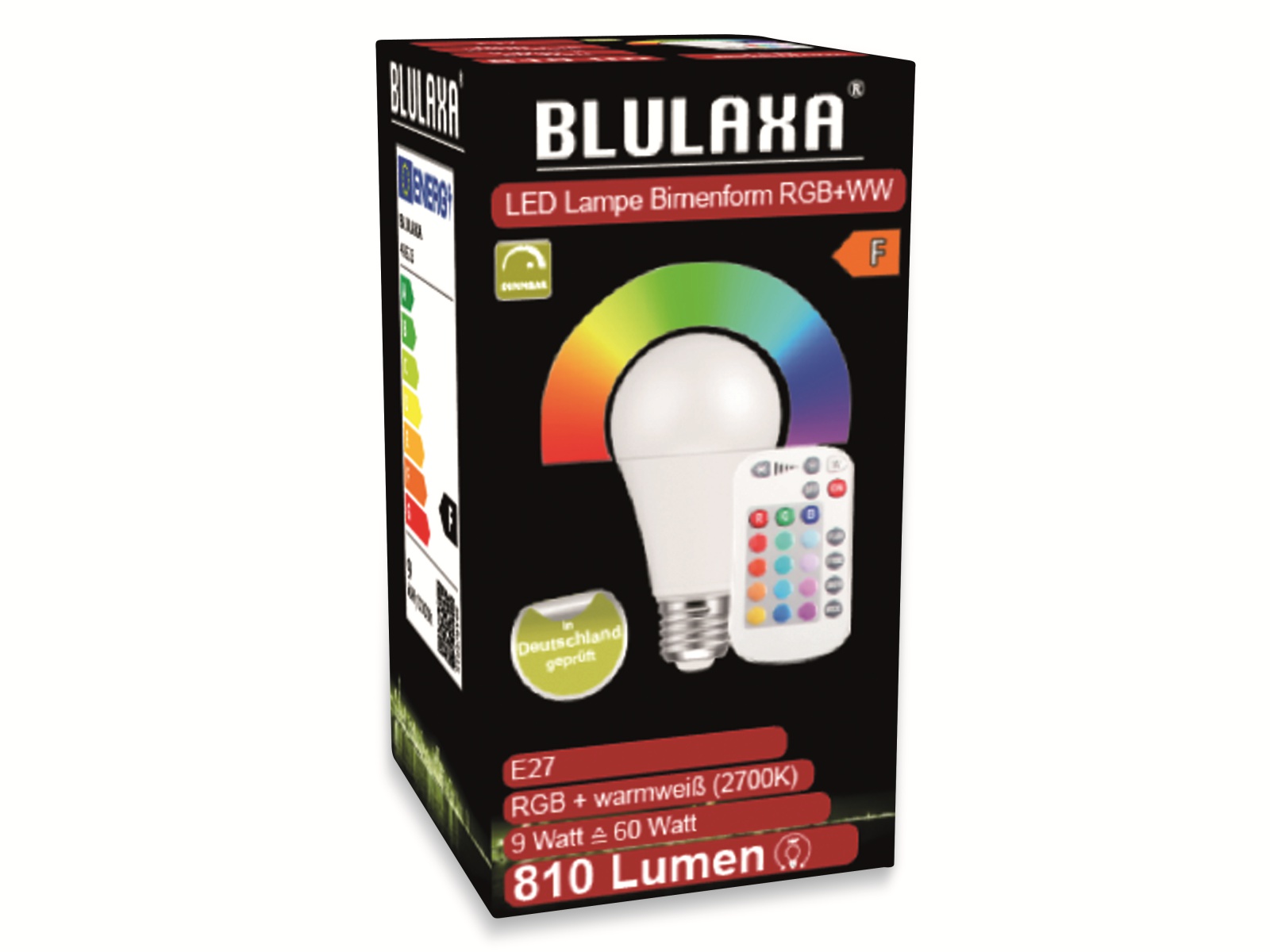 BLULAXA LED-SMD-Lampe, A60, RGB, E27, EEK: F, 9 W, 810 lm, 2700 K