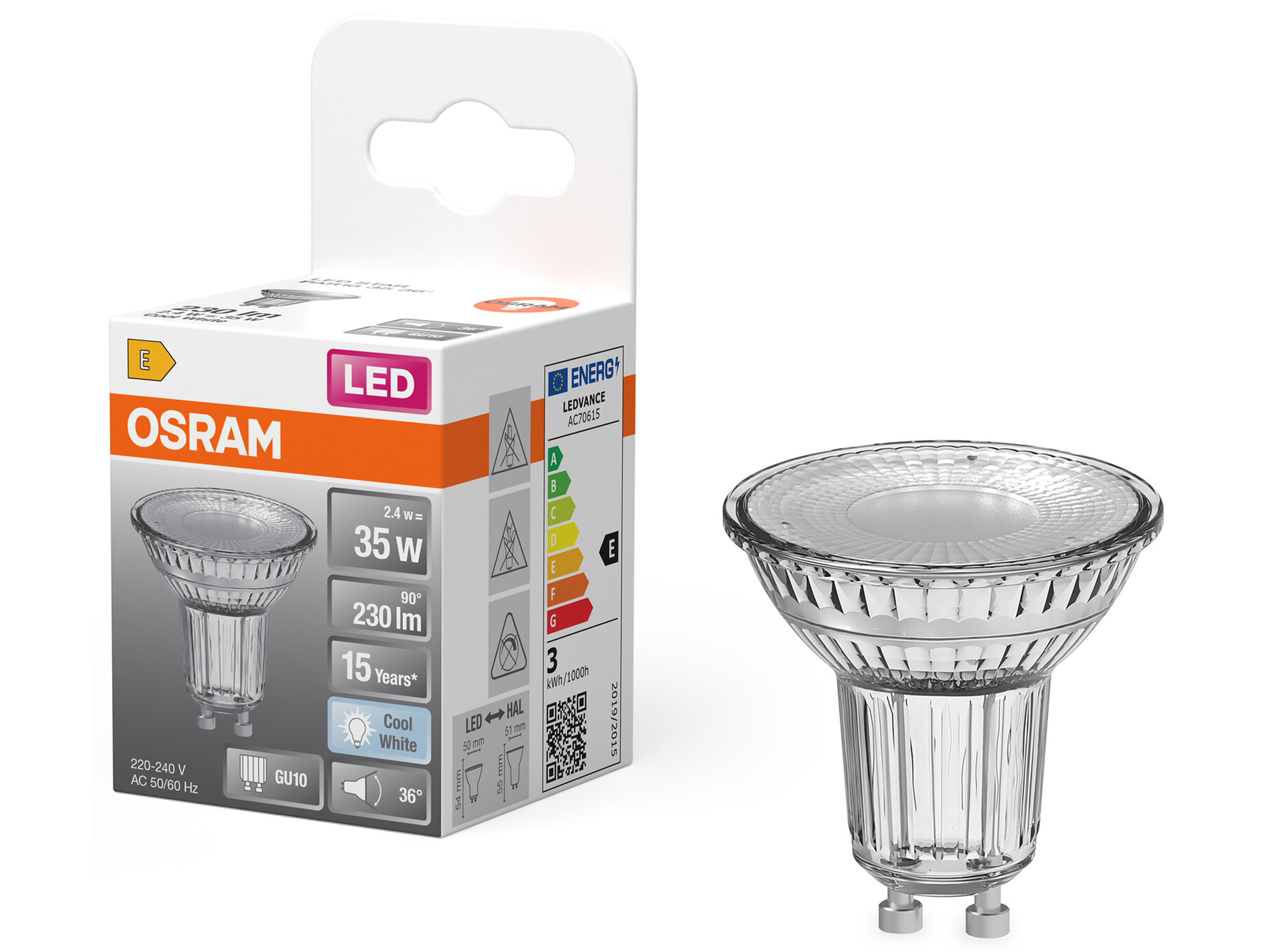 OSRAM LED-Lampe STAR, GU10, 2,4 W, 4000 K, EEK: E, 230 lm, IP20, neutralweiß