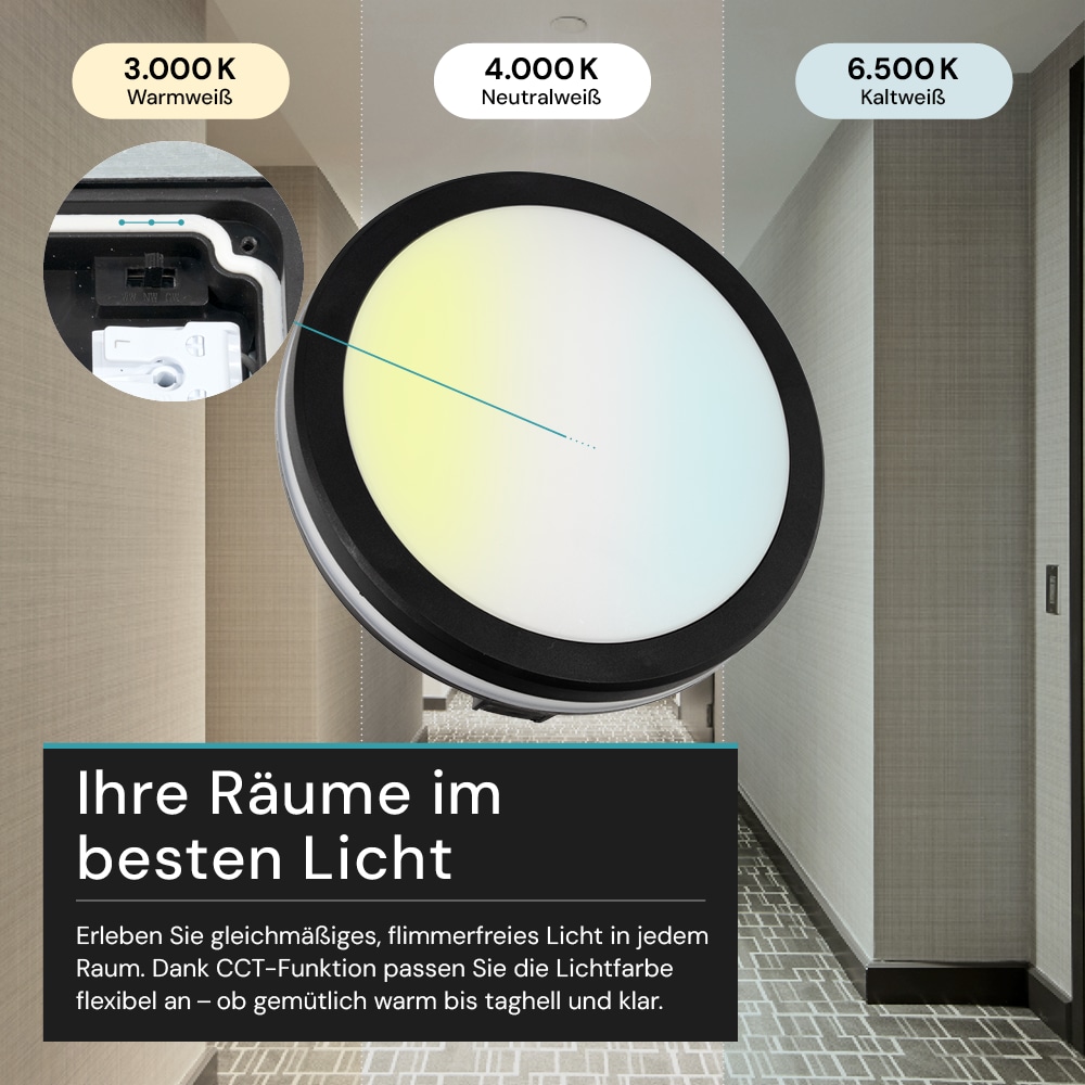 LUXULA LED-Deckenleuchte, 30W, EEK: F, 3000lm, CCT, IP65, schwarz/weiß LUXULA LED-Deckenleuchte, 30W, EEK: F, 3000lm, CCT, IP65, schwarz/weiß