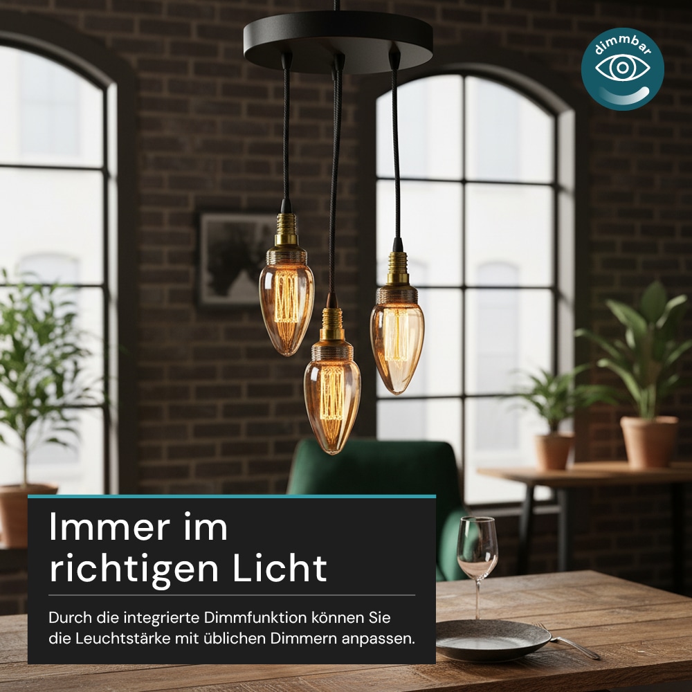 LUXULA LED-Filament-Lampe,, Vintage Kerze, E14, 2,3W, 65lm, 1800K LUXULA LED-Filament-Lampe,, Vintage Kerze, E14, 2,3W, 65lm, 1800K