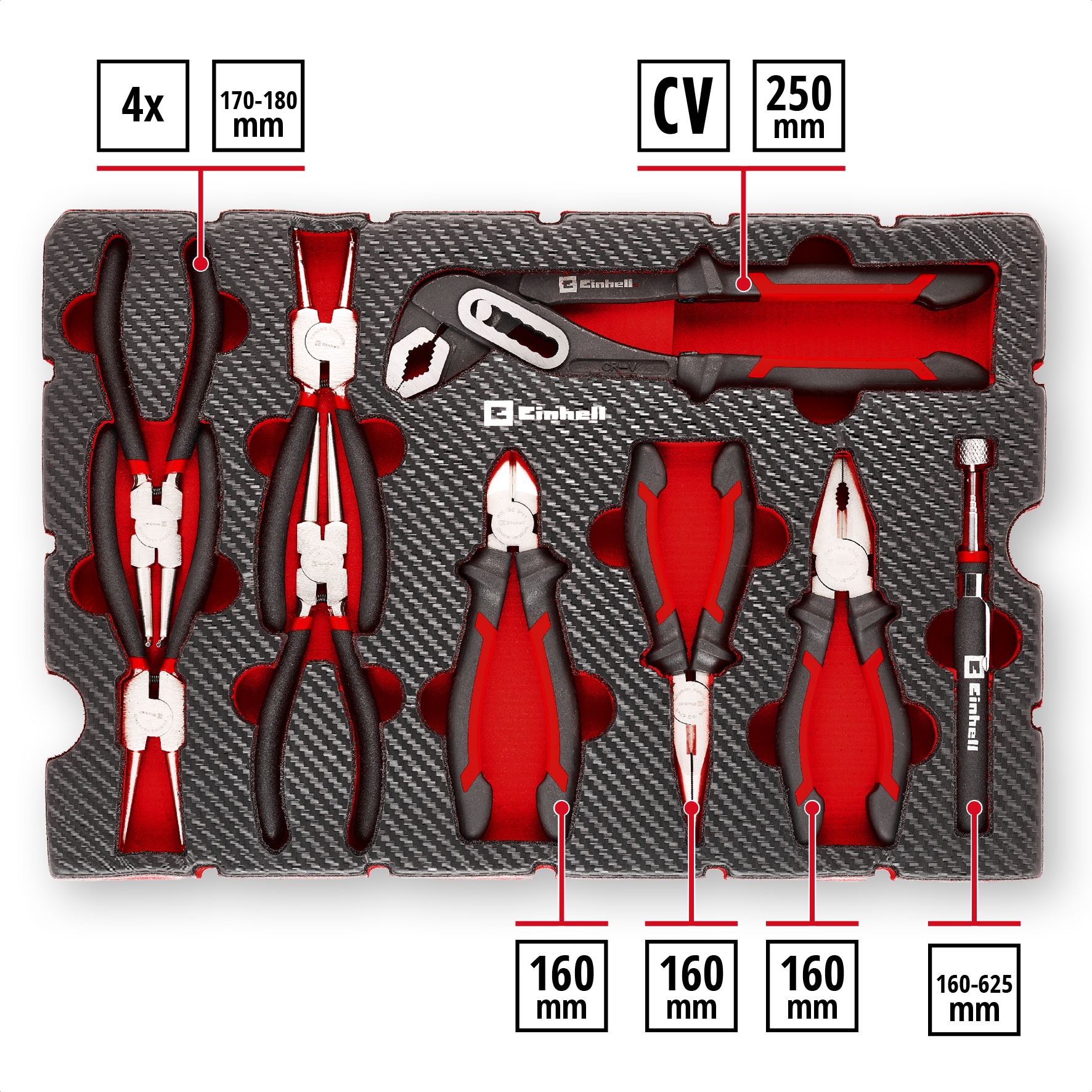 EINHELL E-Case-Einleger Zangen, 370522, 9-teilig
