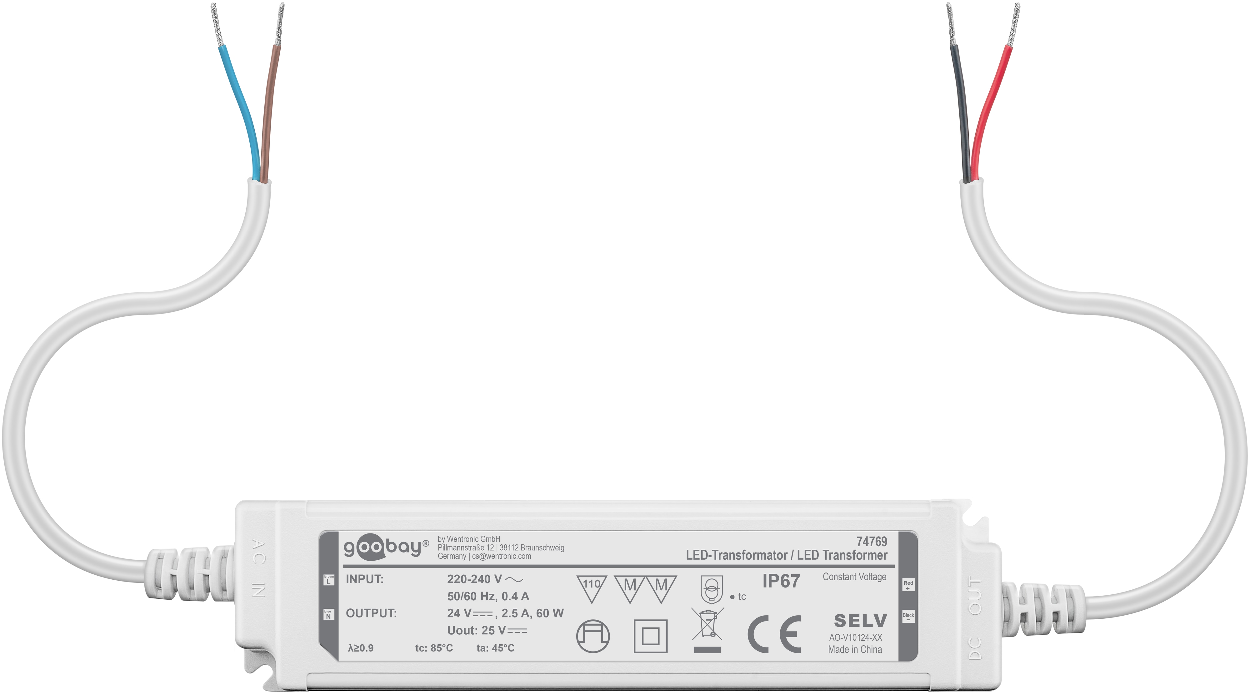 GOOBAY Wetterfester LED-Trafo 24V DC, 60W, 4.16 A, IP67 Wetterfester LED-Trafo GOOBAY 24V DC, 60W, 4.16 A, IP67