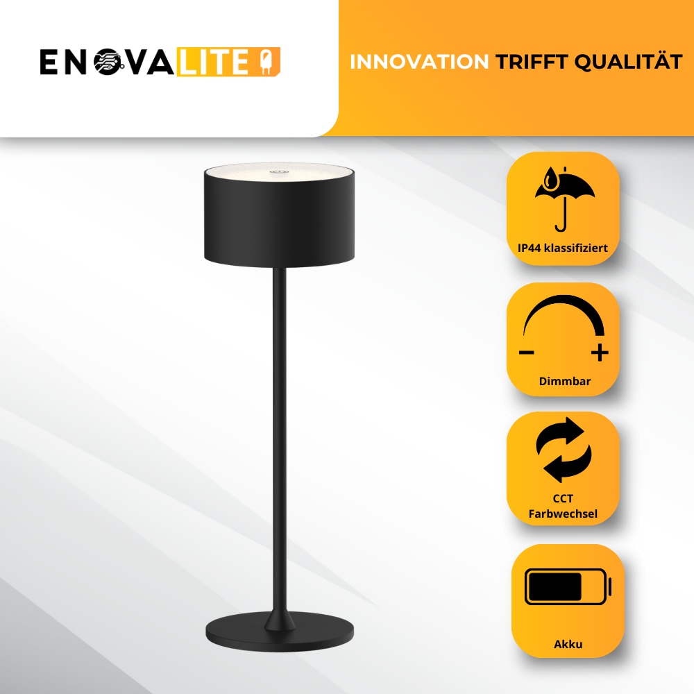 ENOVALITE LED-Akku-Tischleuchte, ELED700400, EEK: D dimmbar, CCT, schwarz ENOVALITE LED-Akku-Tischleuchte, ELED700400, EEK: D dimmbar, CCT, schwarz