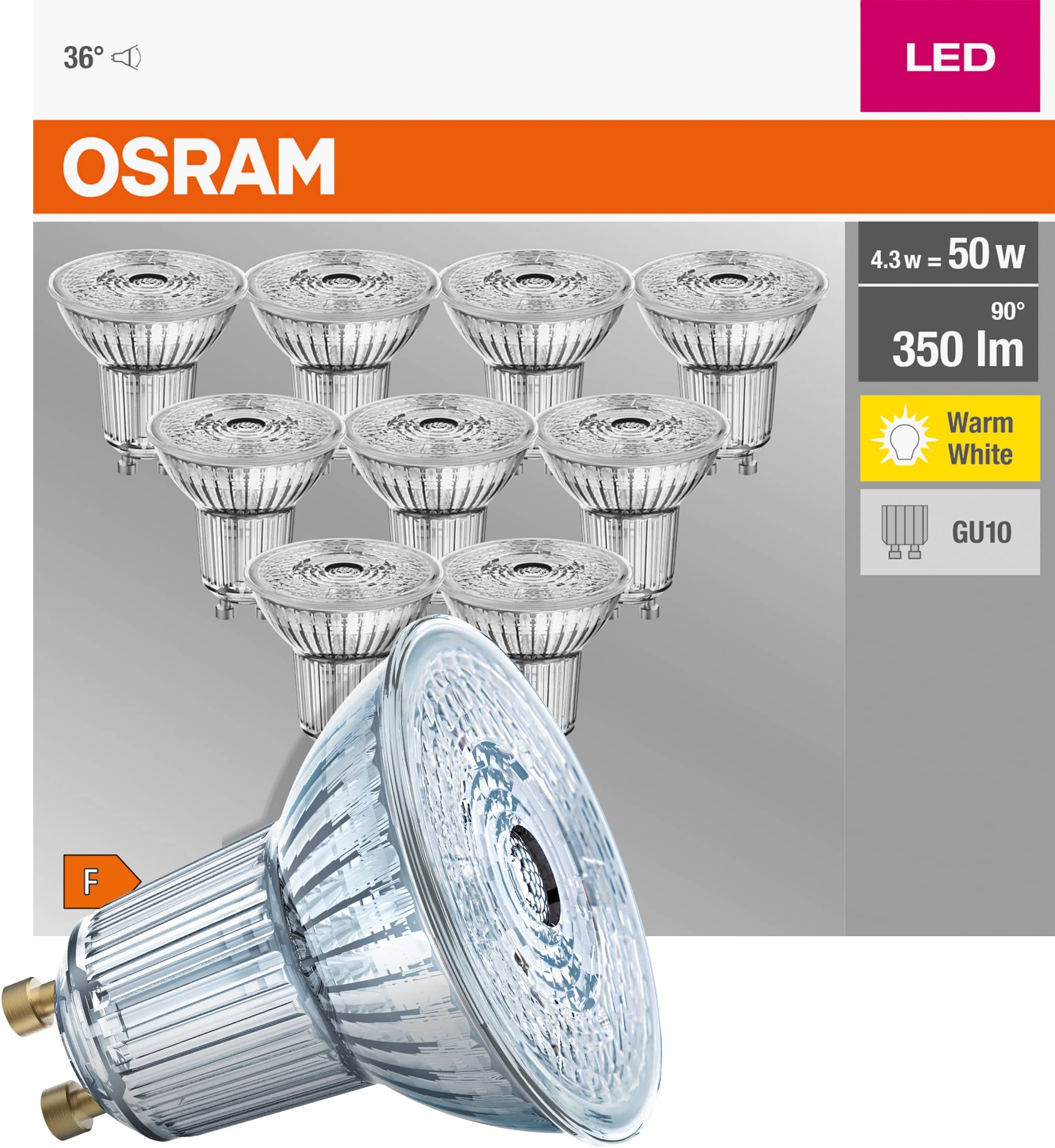 OSRAM LED-Lampe BASE CLASSIC, PAR51, GU10, EEK: F, 4,3 W, 350 lm, 2700 K, 10 Stück OSRAM LED-Lampe BASE CLASSIC, PAR51, GU10, EEK: F, 4,3 W, 350 lm, 2700 K, 10 Stück