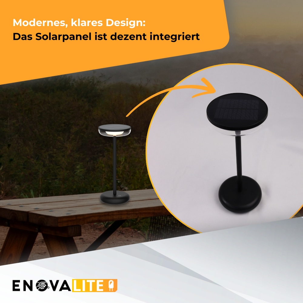 ENOVALITE LED-Akku-Tischleuchte, Solar- u. Netzbetrieb, dimmbar, 2700K ENOVALITE LED-Akku-Tischleuchte, Solar- u. Netzbetrieb, dimmbar, 2700K