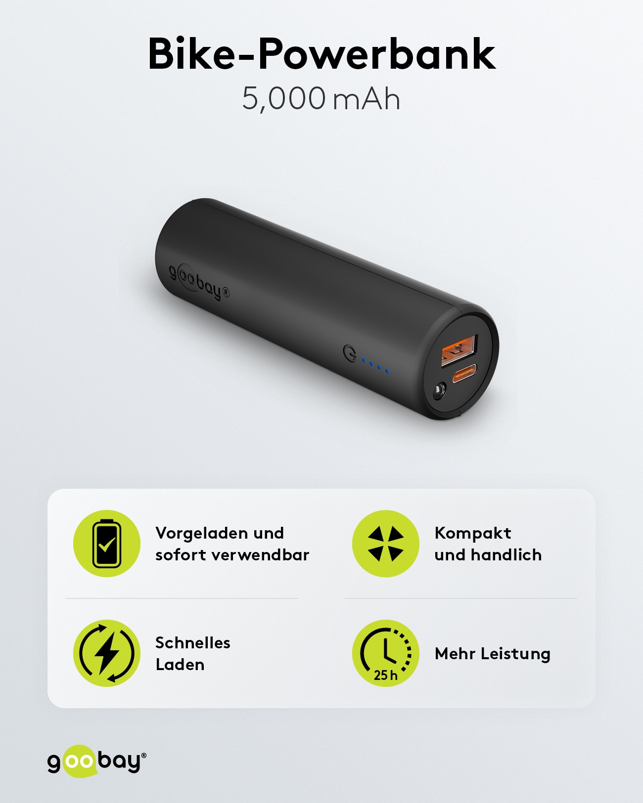 GOOBAY Bike Powerbank 60656, 5000mAh, QC/PD, mit Halterung GOOBAY Bike Powerbank 60656, 5000mAh, QC/PD, mit Halterung