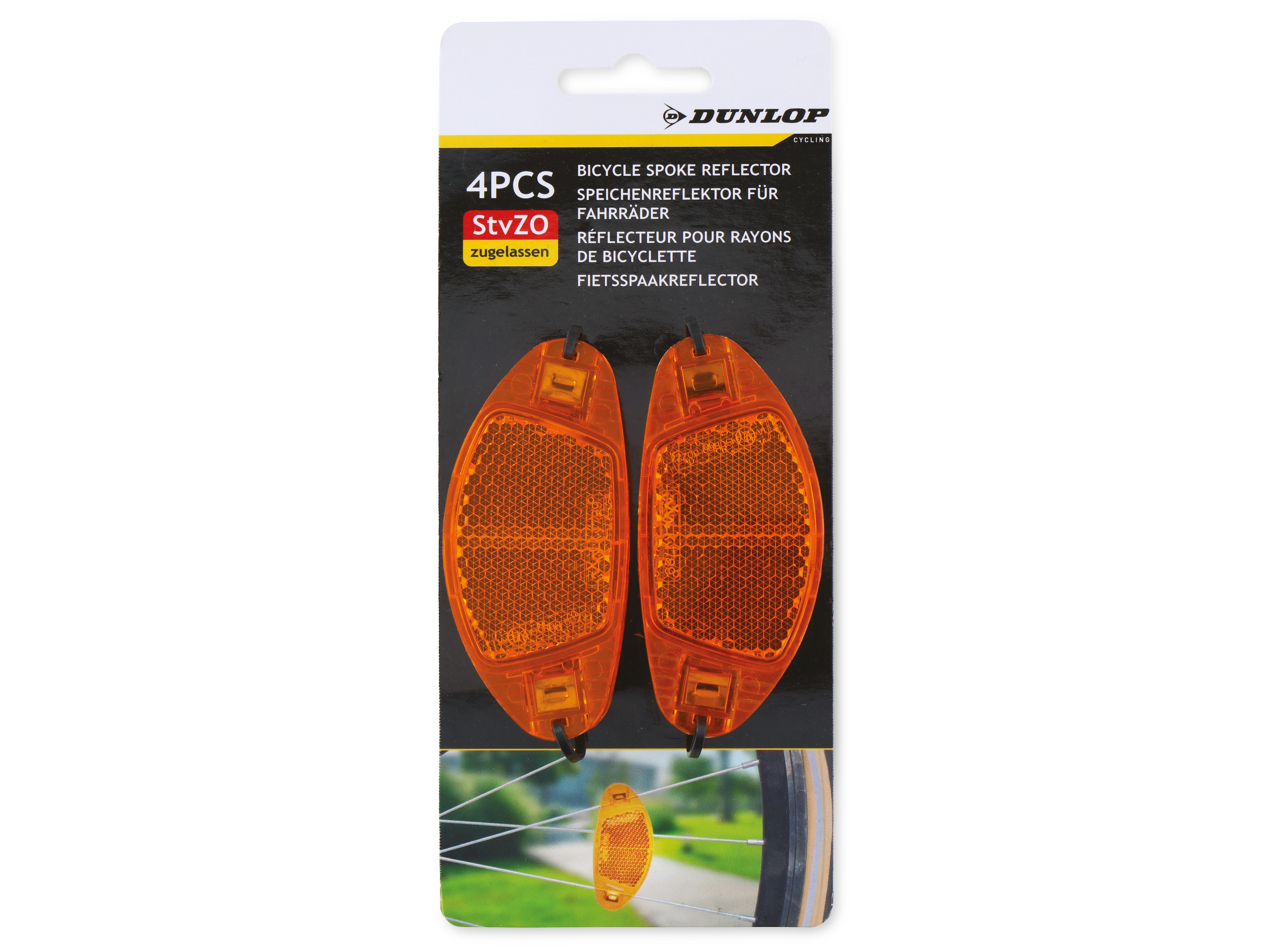 DUNLOP Fahrrad-Speichenreflektor, 4 Stück, 80x36x8 mm DUNLOP Fahrrad-Speichenreflektor, 4 Stück, 80x36x8 mm