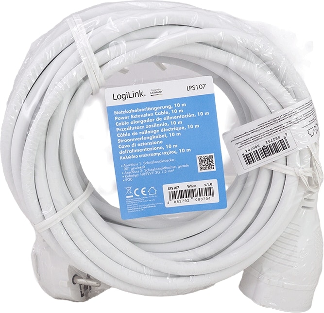 LOGILINK Schutzkontaktverlängerung LPS107 CEE7/7 (90°) zu CEE 7/3 10m weiß LOGILINK Netzkabelverlängerung LPS107 CEE7/7 (90°) zu CEE 7/3 10m weiß