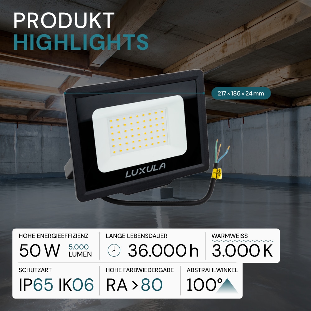 LUXULA LED-Fluter, EEK: F, 50W, 5000lm, 3000K, schwarz