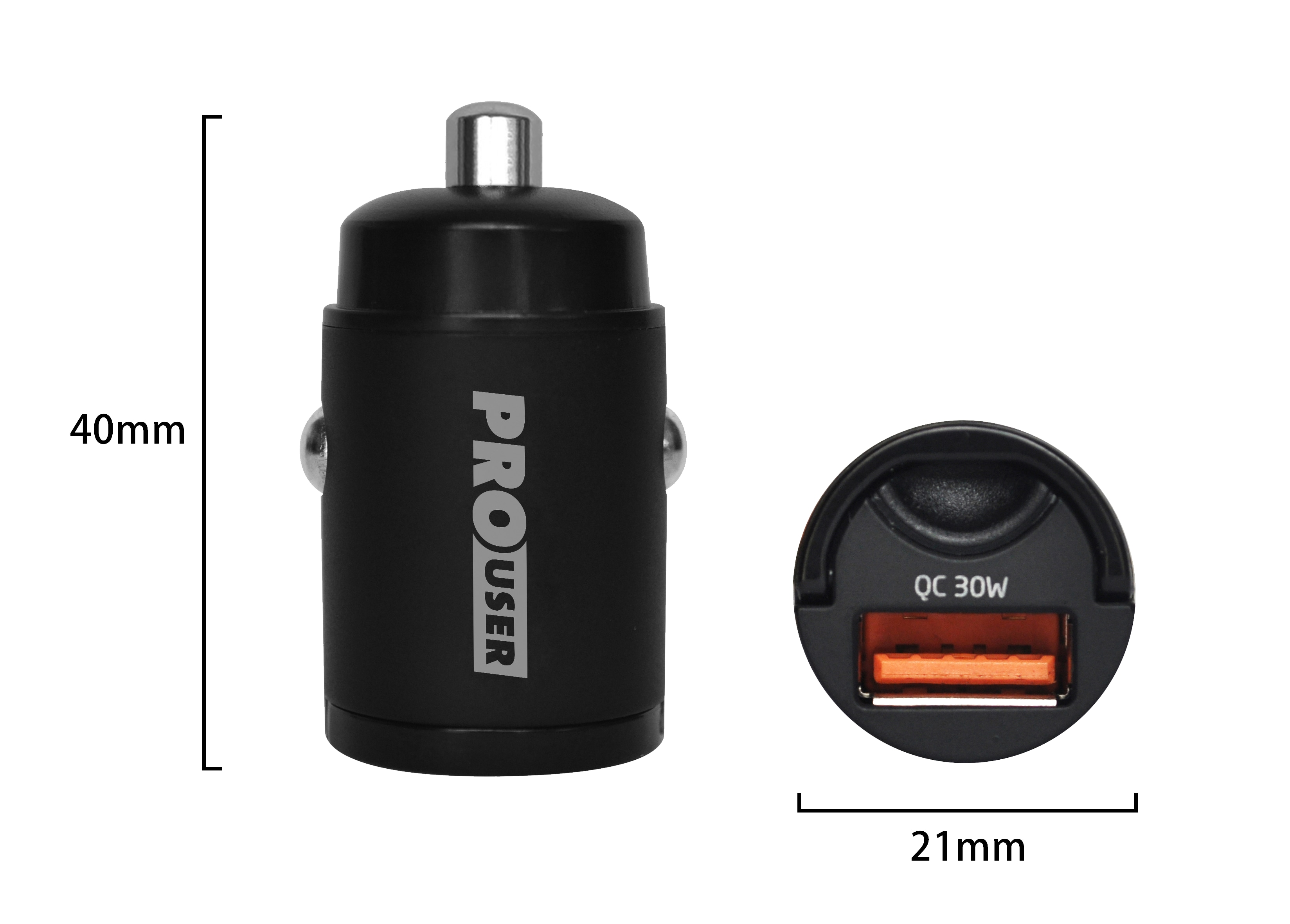 PROUSER KFZ USB-Lader-Set 20176, QC, extra klein, 3in1 USB-Kabel, schwarz