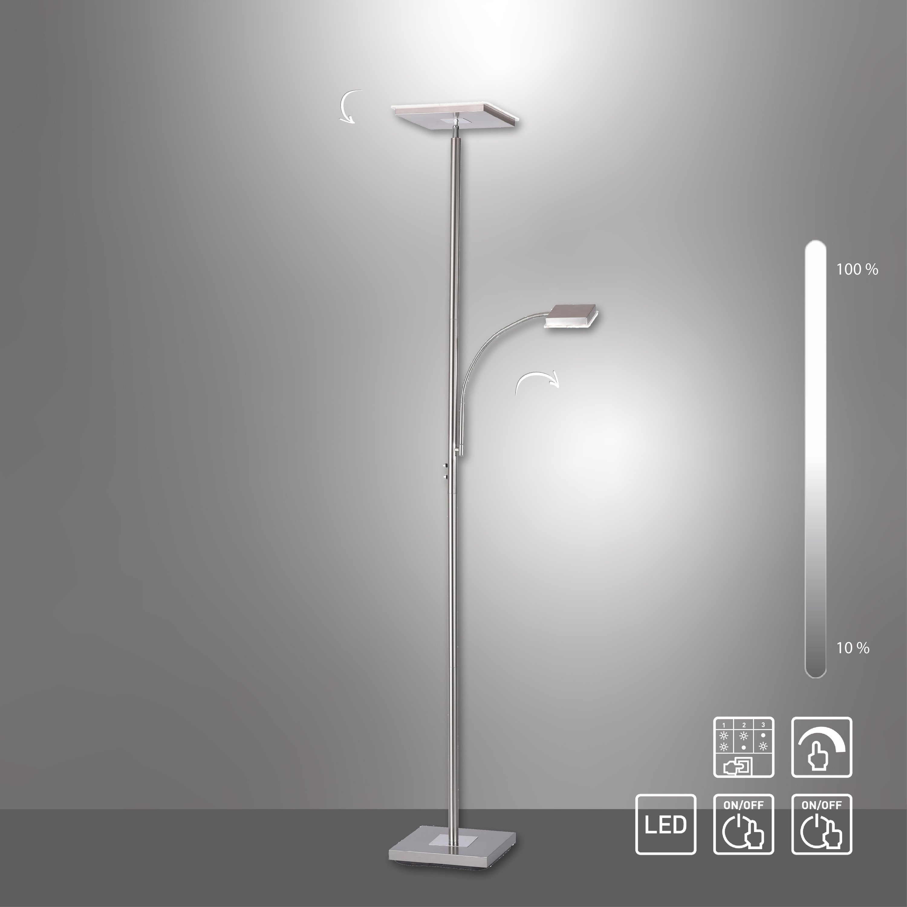 JUST LIGHT LED-Stehleuchte 11710-55 stahl, 26 W, 2900 lm, 3000 K JUST LIGHT LED-Stehleuchte 11710-55 stahl, 26 W, 2900 lm, 3000 K