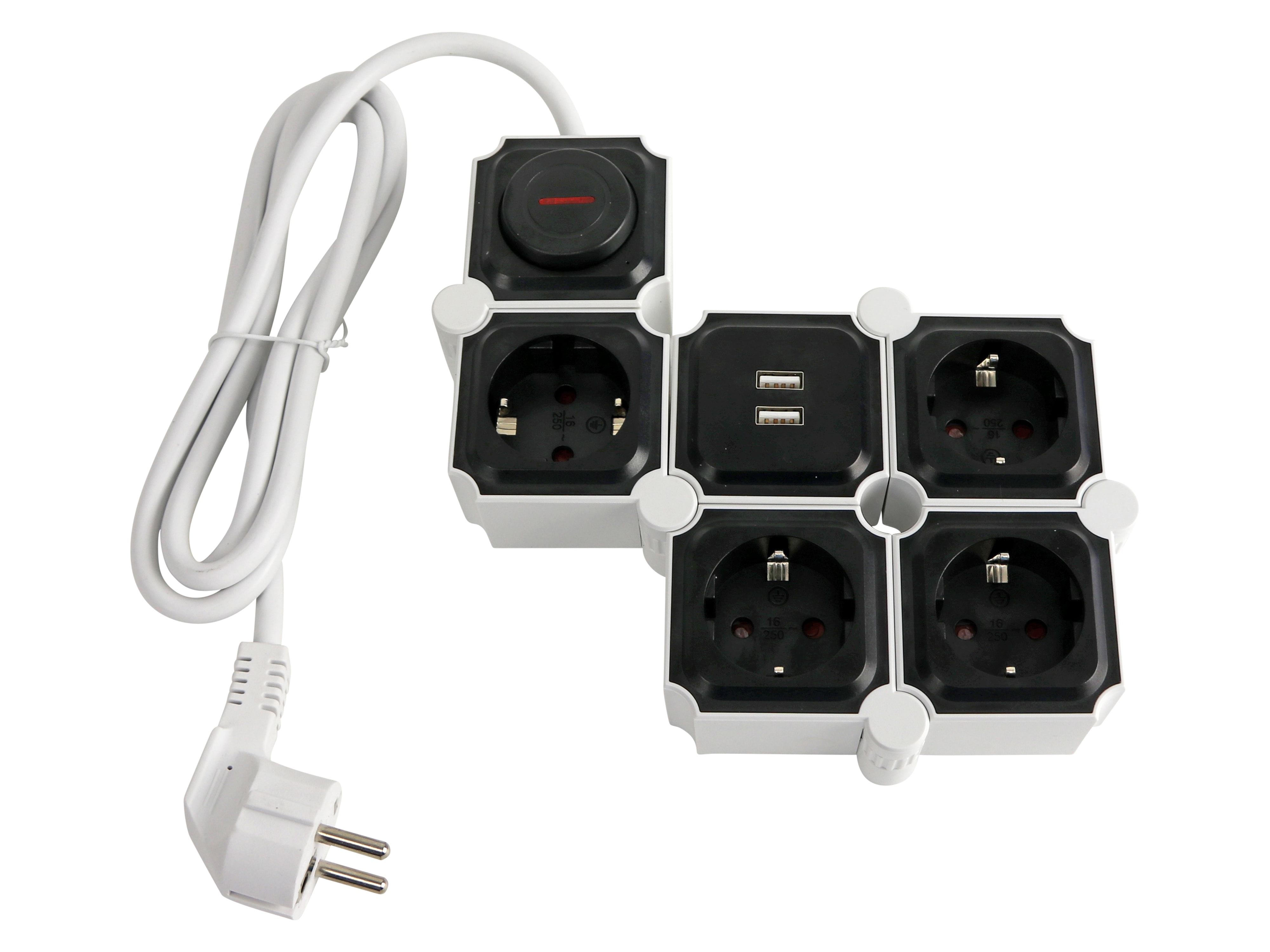 Steckdosenleiste, GT-WSL-01-F, 4-fach, Schaltbar, USB, weiß/schwarz Steckdosenleiste, GT-WSL-01-F, 4-fach, Schaltbar, USB, weiß/schwarz