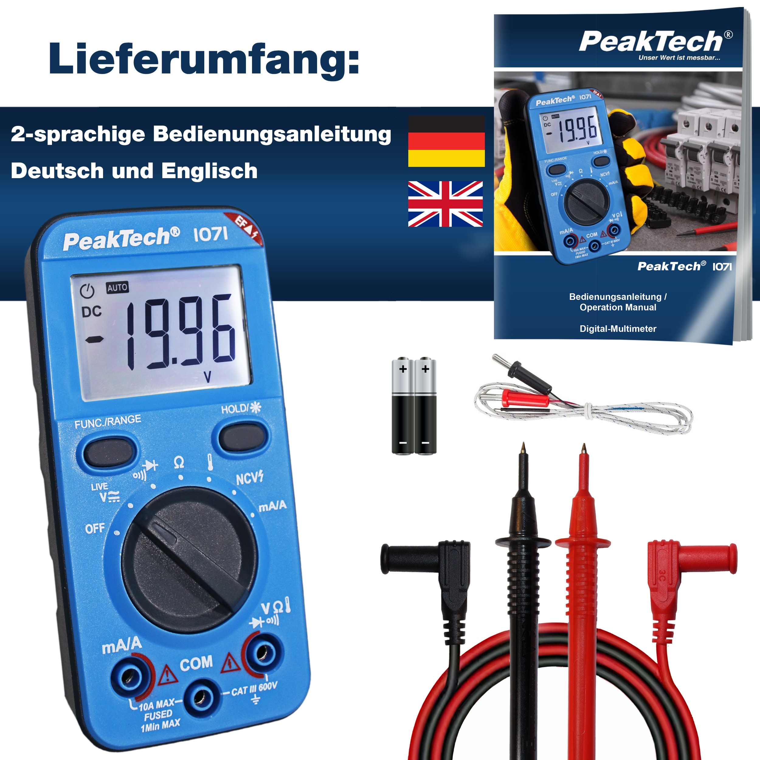 PEAKTECH Multimeter, P 1071, 600 V AC/DC, NCV PEAKTECH Multimeter, P 1071, 600 V AC/DC, NCV