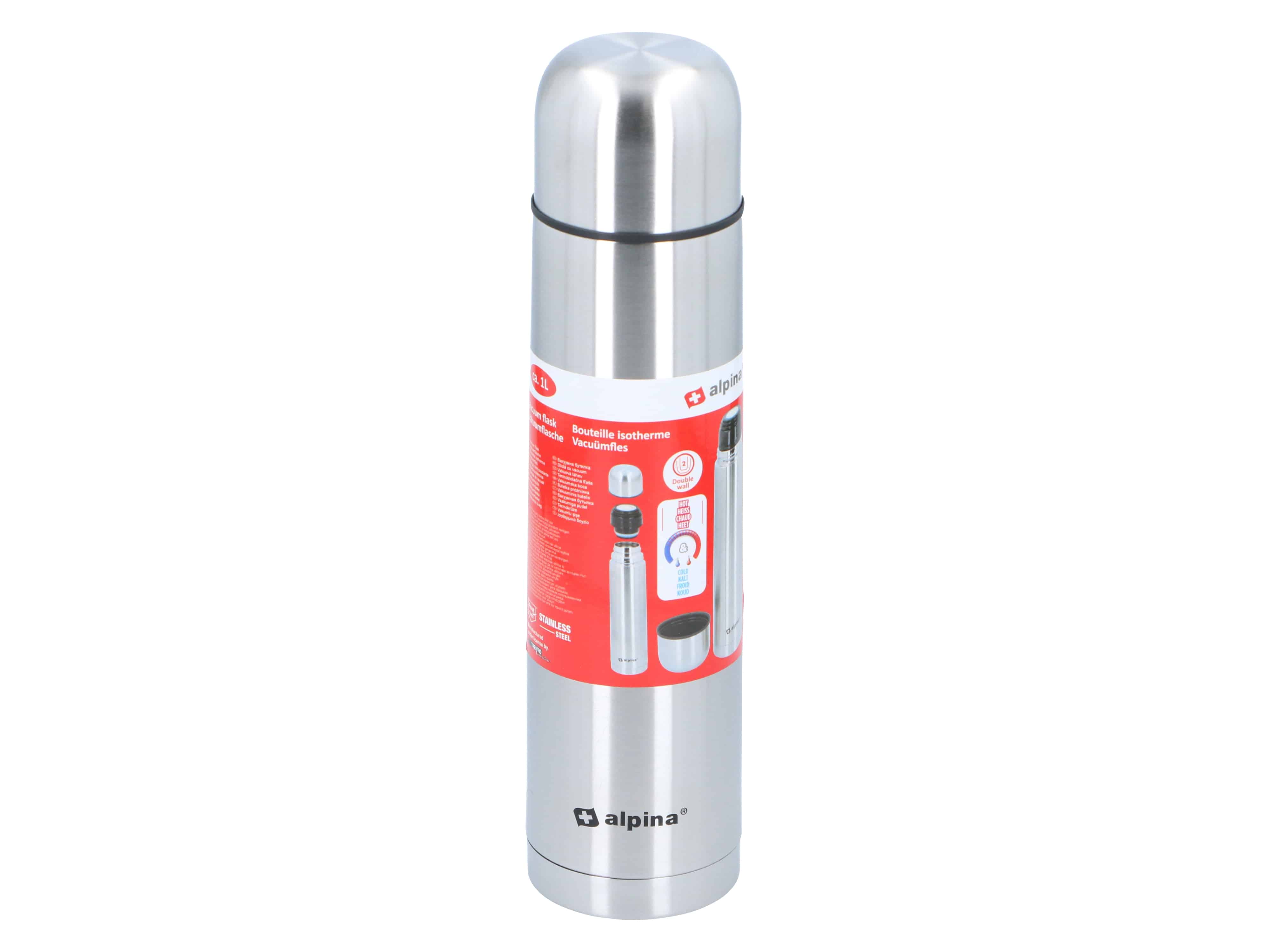 ALPINA Thermoskanne - Isolierkanne, Edelstahl, Doppelwand, mit Becher, 1L ALPINA Thermoskanne - Isolierkanne, Edelstahl, Doppelwand, mit Becher, 1L