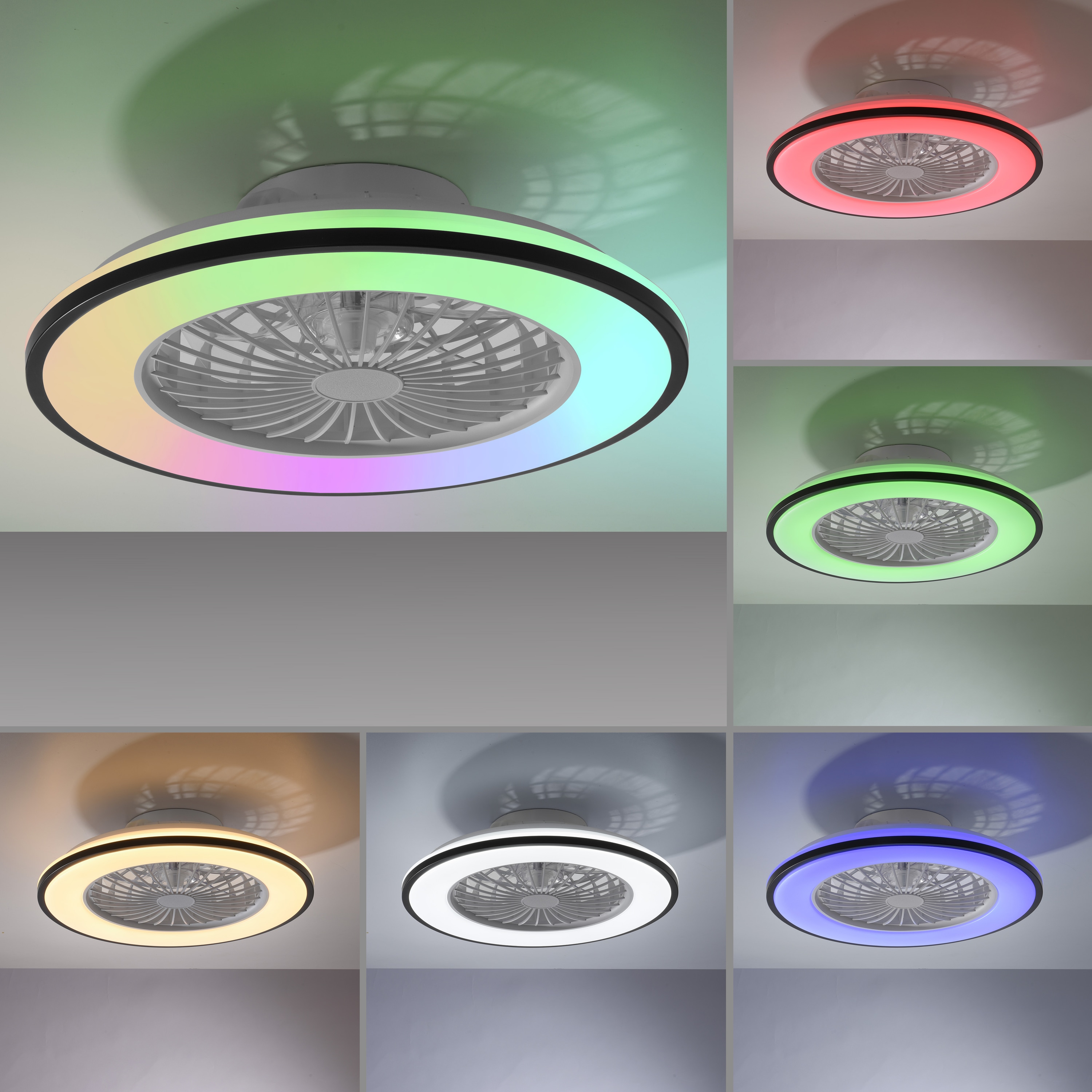 JUST LIGHT LED-Deckenleuchte 14447-18, Ventilator, 44W, 5400lm, CCT, RGB, IP20, schwarz/weiß
