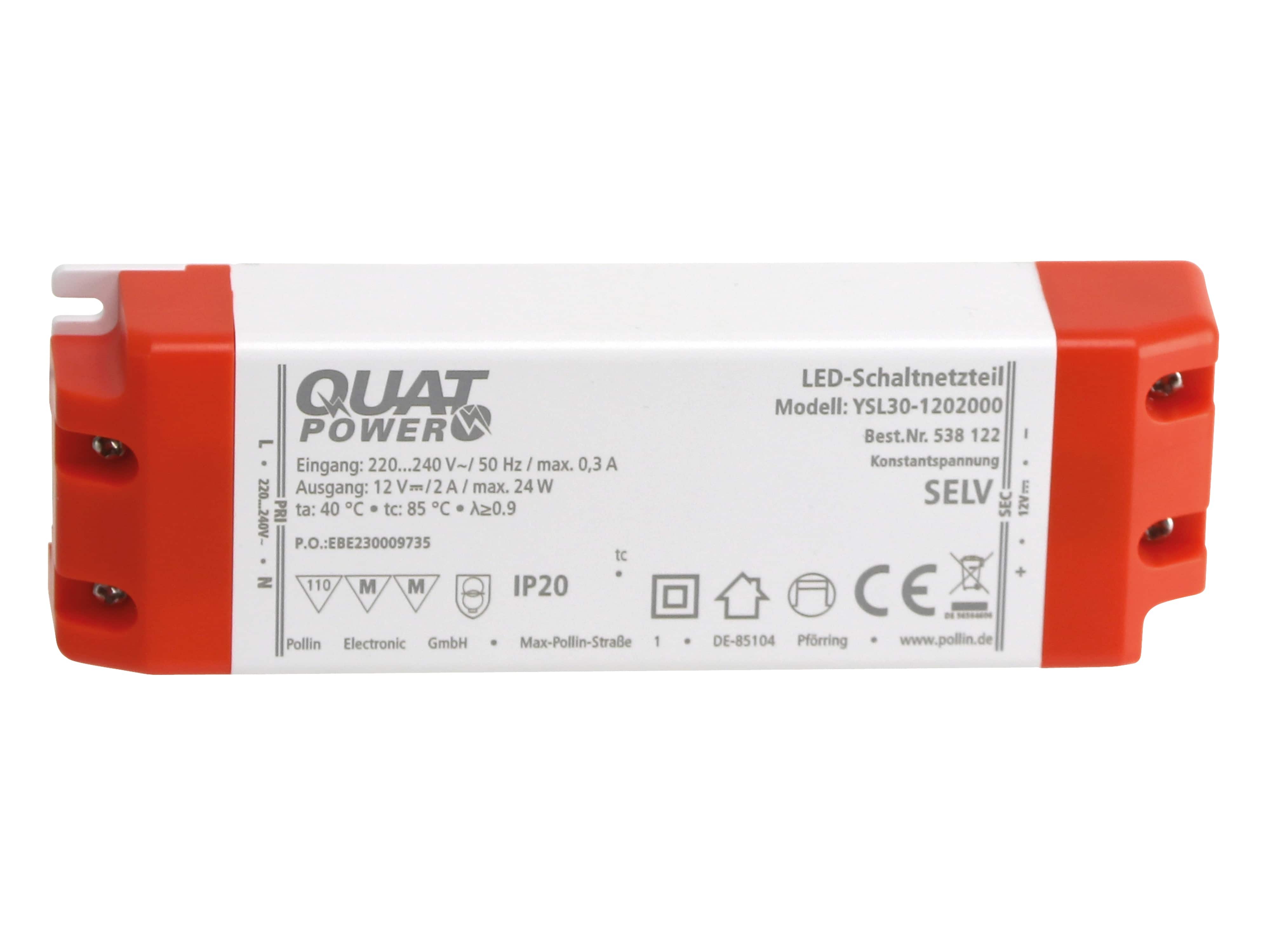 QUATPOWER LED-Schaltnetzteil YSL30-1202000 12 V-, 24 W QUATPOWER LED-Schaltnetzteil YSL30-1202000 12 V-, 24 W