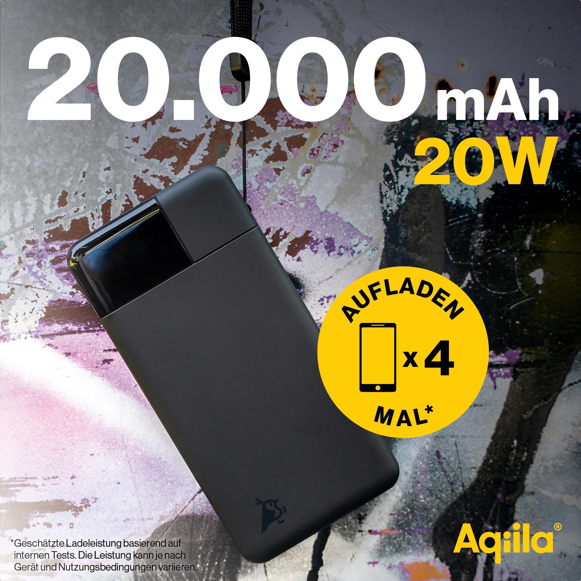 AQIILA Powerbank Powerbird B20, 20 W, 20.000mAh, 1x USB-A, 2x USB-C, schwarz AQIILA Powerbank Powerbird B20, 20 W, 20.000mAh, 1x USB-A, 2x USB-C, schwarz