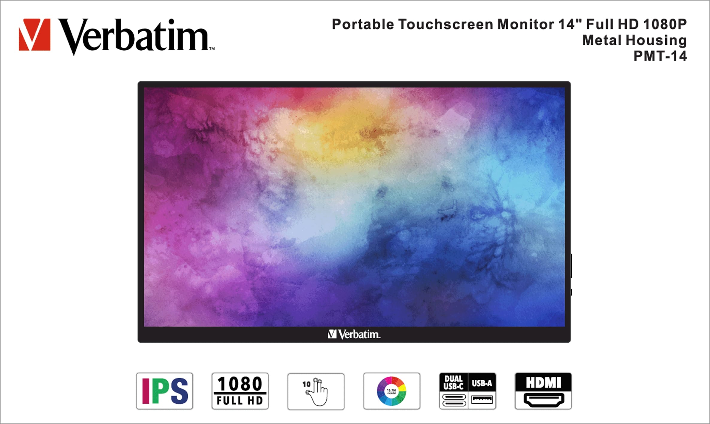 VERBATIM Tragbarer Monitor PMT-14, 35,6 cm (14"), HDMI, USB-C VERBATIM Tragbarer Monitor PMT-14, 35,6 cm (14"), HDMI, USB-C