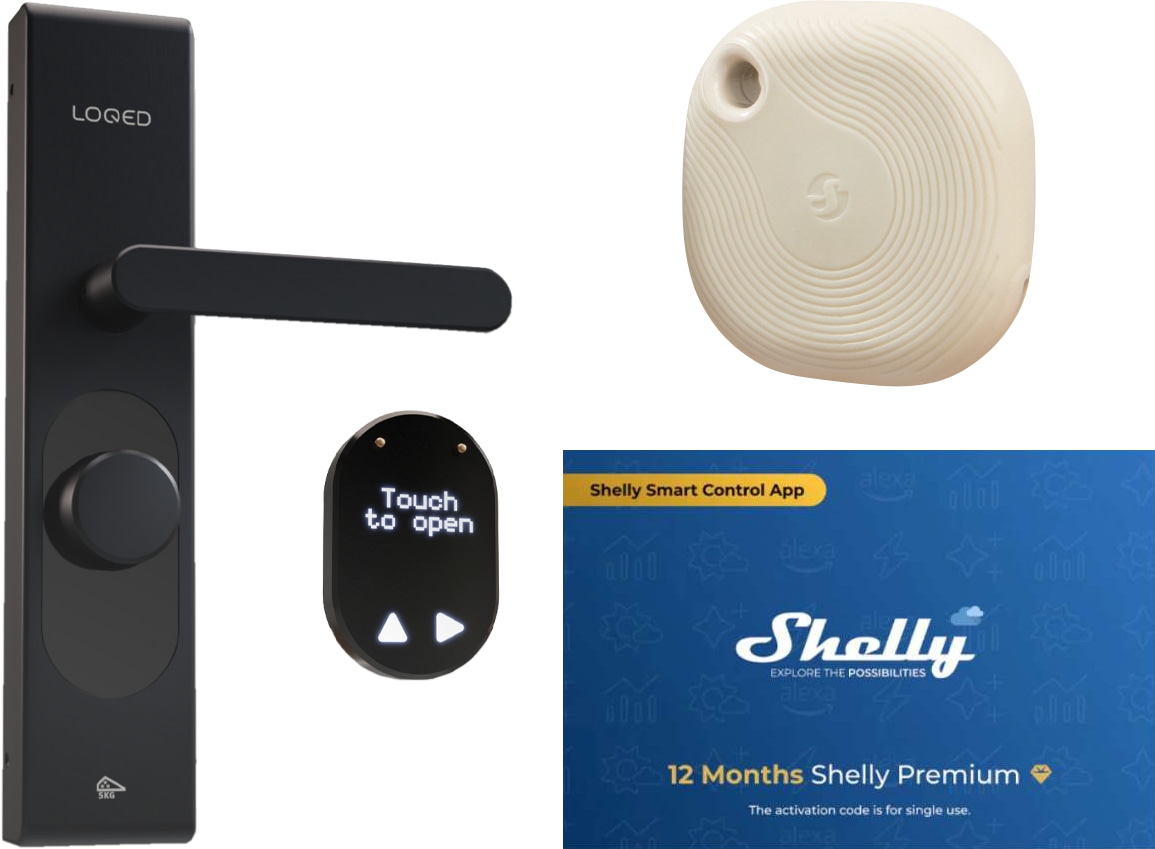 Smart Türschloss SHELLY LOQED, schwarz + Tough1 Ivory + Premiumkarte