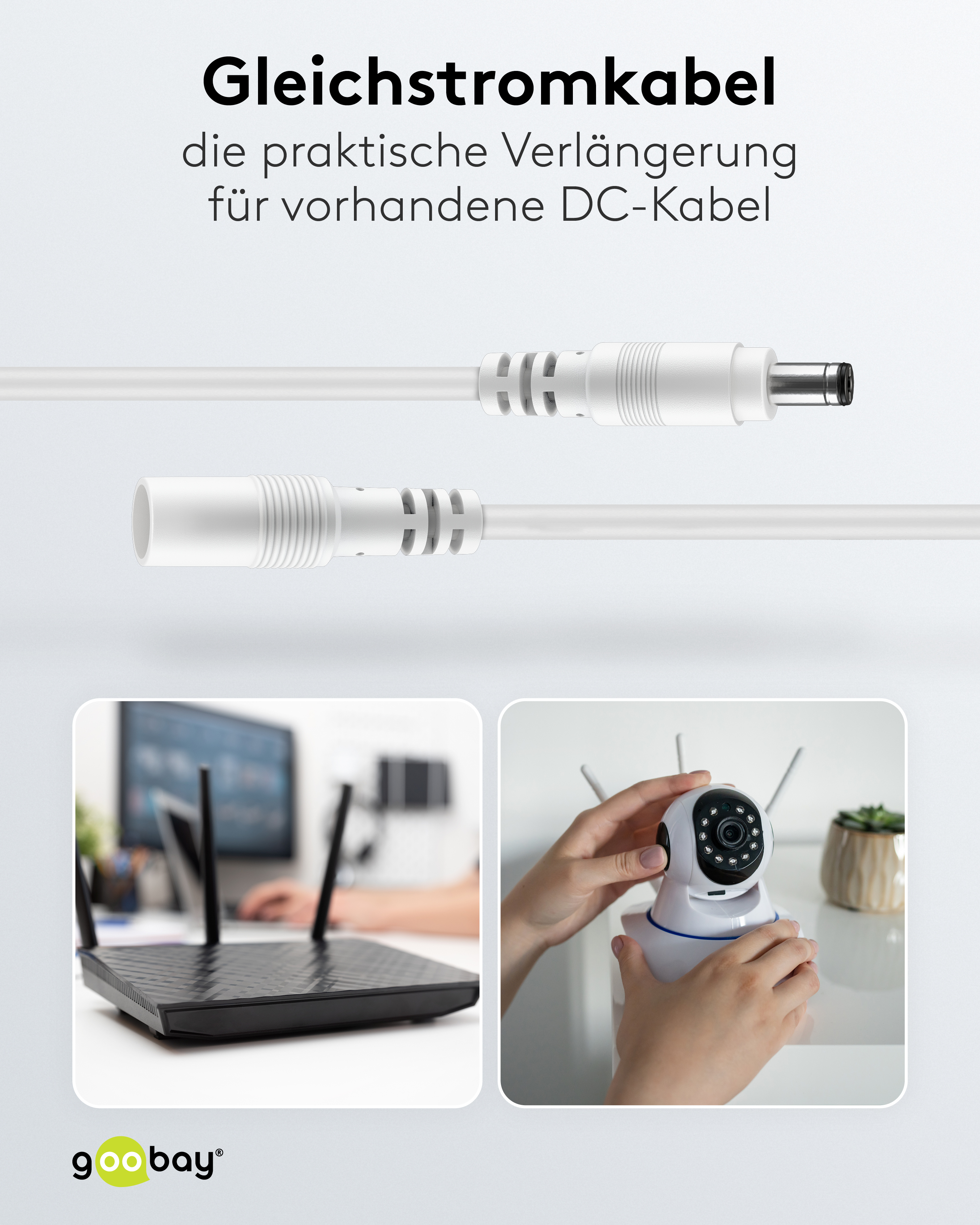 GOOBAY DC-Adapterkabel 2,1 mm, DC-Stecker auf DC-Kupplung, weiß, 3 m GOOBAY DC-Adapterkabel 2,1 mm, DC-Stecker auf DC-Kupplung, weiß, 3 m