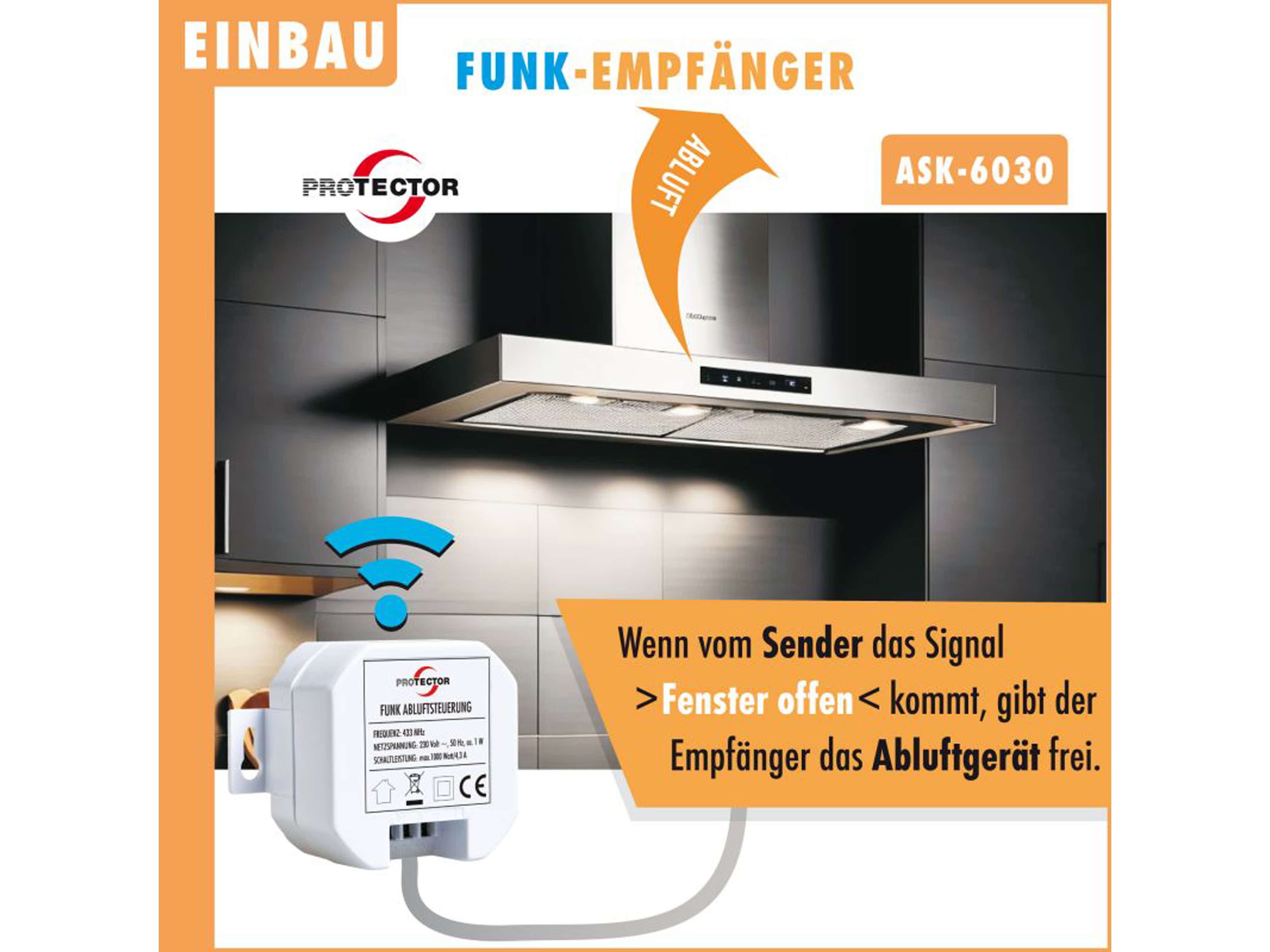 PROTECTOR Thermo-Funk-Abluftsteuerung ASK 6030, mit Kinetik Fenster-Sender, Einbauvariante PROTECTOR Thermo-Funk-Abluftsteuerung ASK 6030, mit Kinetik Fenster-Sender, Einbauvariante