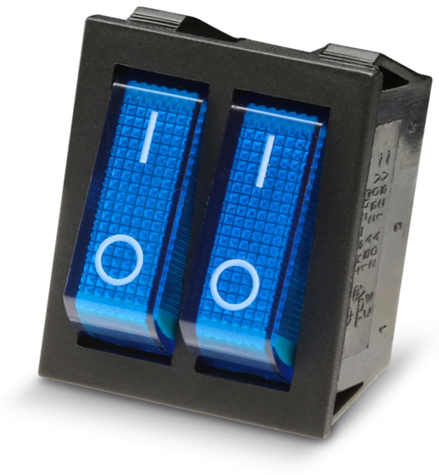 Wippenschalter 2x 1-pol., I-0, blau,beleuchtet, 26x22 mm Wippenschalter 2x 1-pol., I-0, blau,beleuchtet, 26x22 mm