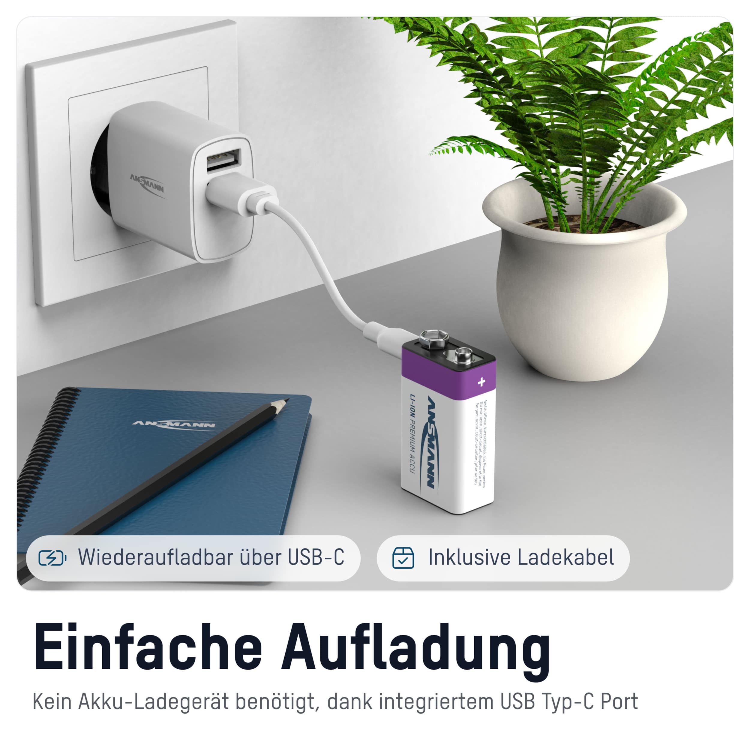 ANSMANN Li-Ion 9V-Block-Akku, Typ 400 (min. 340mAh) ANSMANN Li-Ion 9V-Block-Akku, Typ 400 (min. 340mAh)