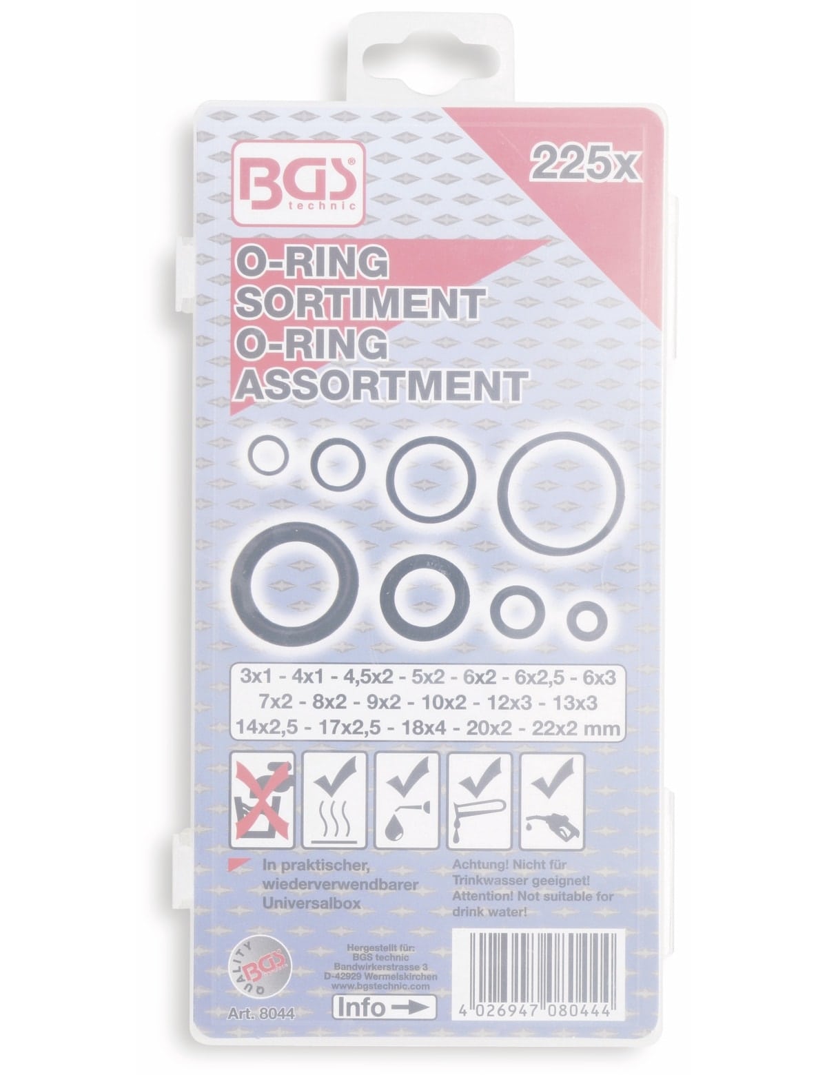 BGS TECHNIC Sort. O-Ring, 8044, Ø3...22 mm, 225-tlg BGS TECHNIC Sort. O-Ring, 8044, Ø3...22 mm, 225-tlg