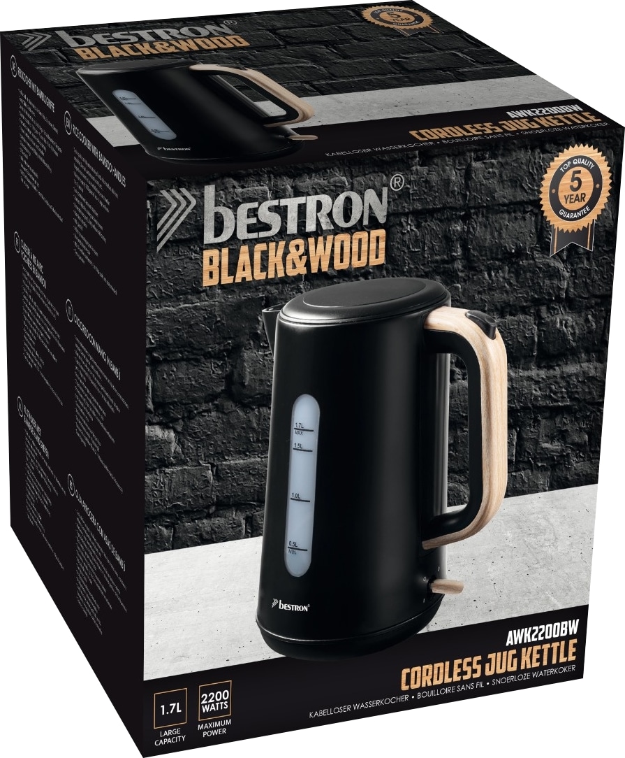 BESTRON Wasserkocher Black & Wood, AWK2200BW, 1,7 L, 2200 W, schwarz BESTRON Wasserkocher Black & Wood, AWK2200BW, 1,7 L, 2200 W, schwarz