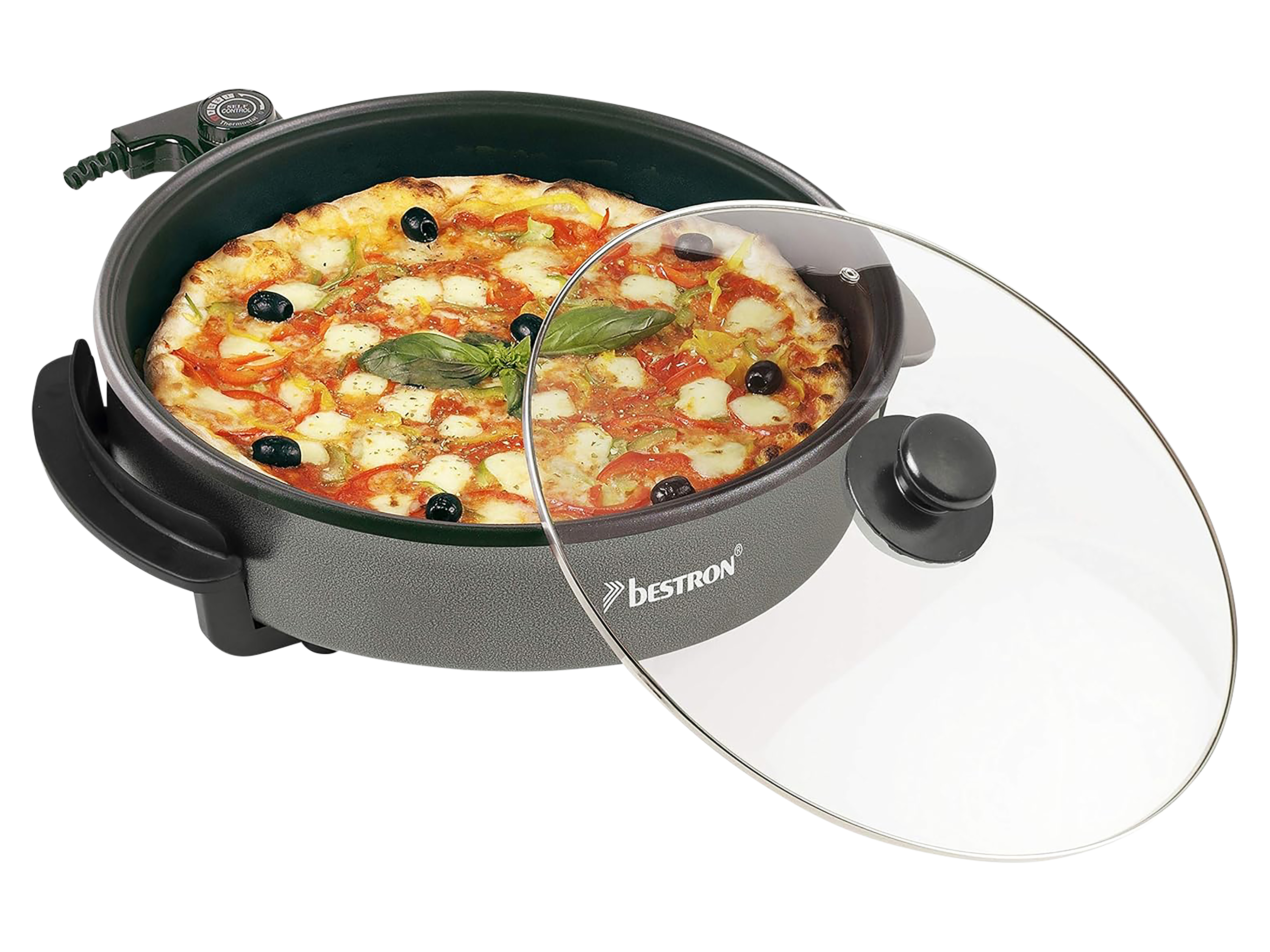 BESTRON Elektrische Partypfanne XL, AHP1500Z, Glasdeckel, Ø32cm, 1500W