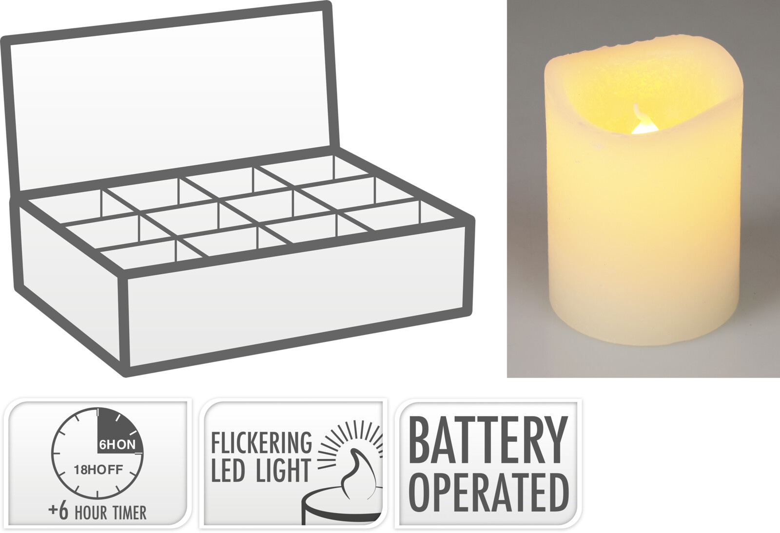 LED-Kerze inkl. CR2032 Batterie, Timerfunktion, elfenbein, 5x6 cm LED-Kerze inkl. CR2032 Batterie, Timerfunktion, elfenbein, 5x6 cm