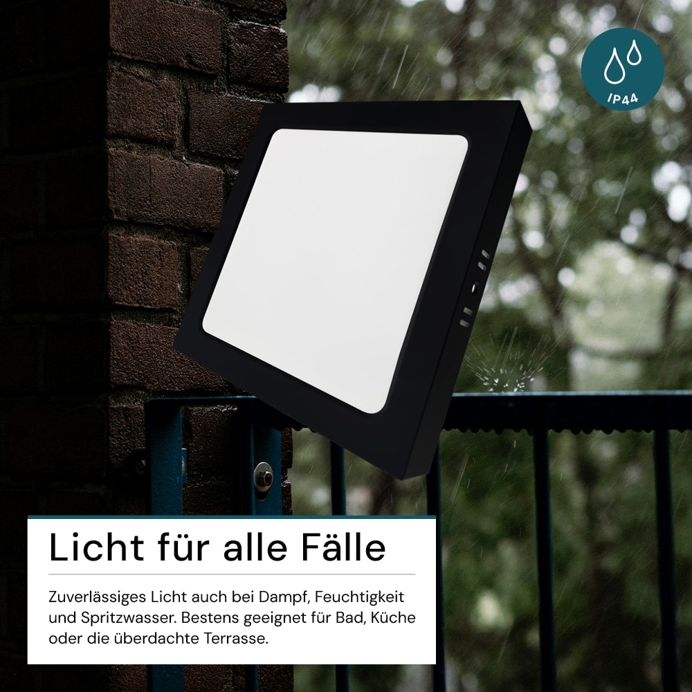 LUXULA LED-Deckenleuchte, 18W, EEK: F, 1800lm, CCT, IP44, quadrat, schwarz LUXULA LED-Deckenleuchte, 18W, EEK: F, 1800lm, CCT, IP44, quadrat, schwarz