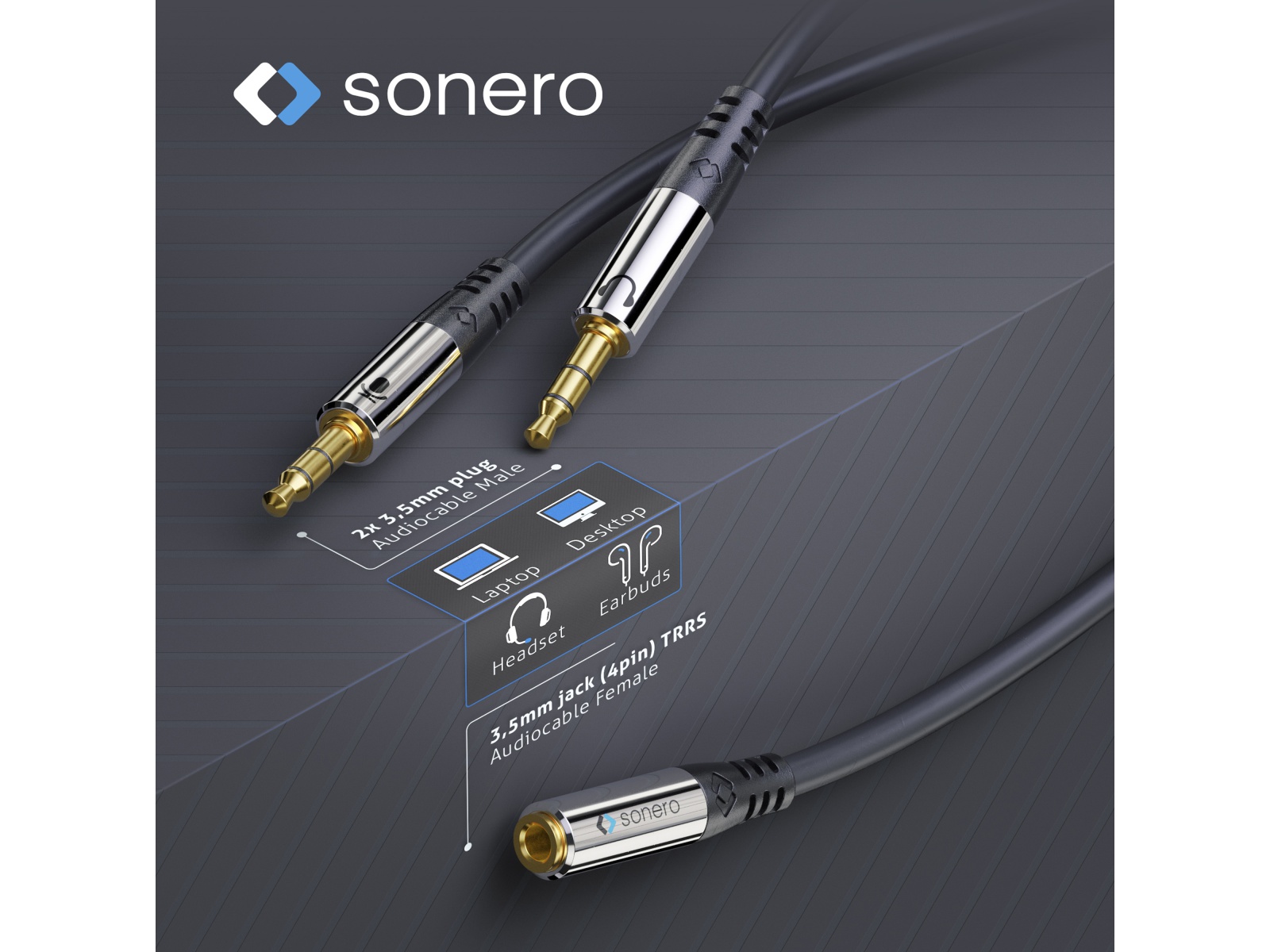 SONERO Audioadapter 0,20 m, 2x Klinkenstecker auf Klinkenbuchse SONERO Audioadapter 0,20 m, 2x Klinkenstecker auf Klinkenbuchse