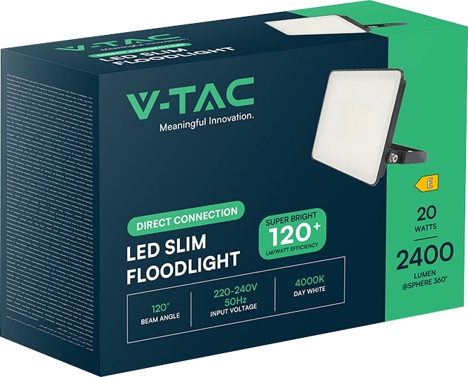 V-TAC LED-Fluter, VT-4419-FC, EEK: E, 20 W, 2400 lm, 6500 K, IP65, kaltweiß V-TAC LED-Fluter, VT-4419-FC, EEK: E, 20 W, 2400 lm, 6500 K, IP65, kaltweiß
