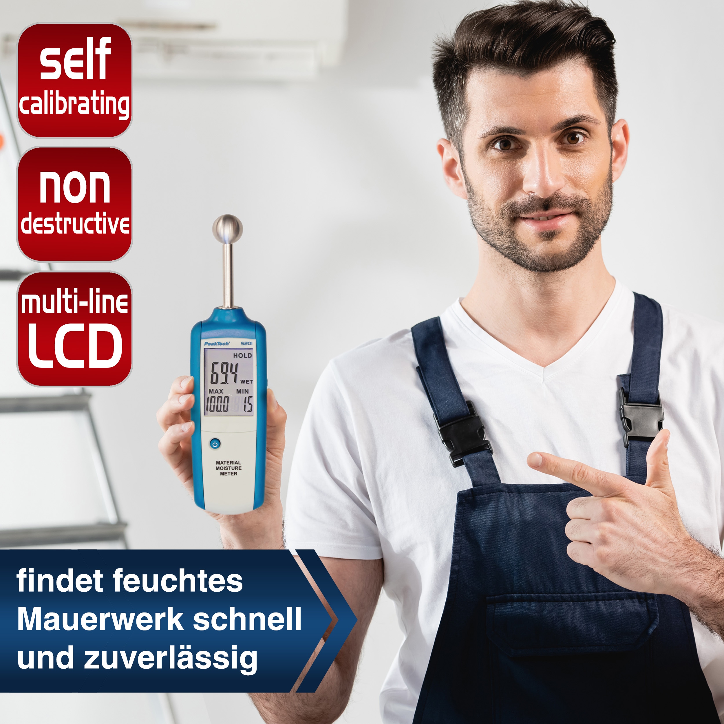 PEAKTECH Holz-& Materialfeuchtemessgerät, P 5201 PEAKTECH Holz-& Materialfeuchtemessgerät, P 5201