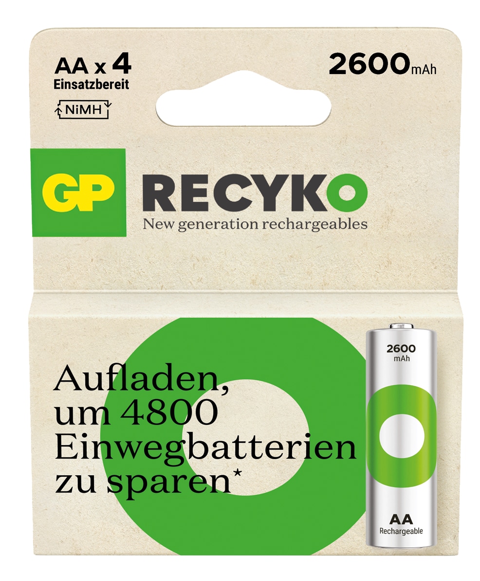 GP ReCyKO NiMH Akku Mignon, AA, HR06 1,2V/2600mAh, 4 Stück GP ReCyKO NiMH Akku Mignon, AA, HR06 1,2V/2600mAh, 4 Stück
