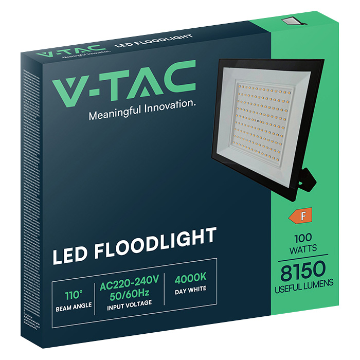 V-TAC LED-Fluter, VT-44109, 100 W, 4000K, EEK: F, 8150 lm, neutralweiß, IP65, schwarz V-TAC LED-Fluter, VT-44109, 100 W, 4000K, EEK: F, 8150 lm, neutralweiß, IP65, schwarz