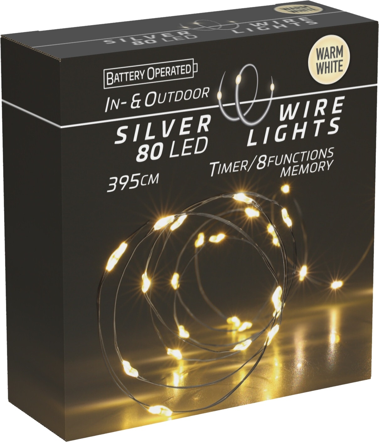 LED-Lichterkette warmweiß, Batteriebetrieben, 80 LEDs, Silberdraht, Innen/Außen, 3,95m KOOPMAN LED-Lichterkette warmweiß, Batteriebetrieben, 80 LEDs, Silberdraht, Innen/Außen, 3,95m