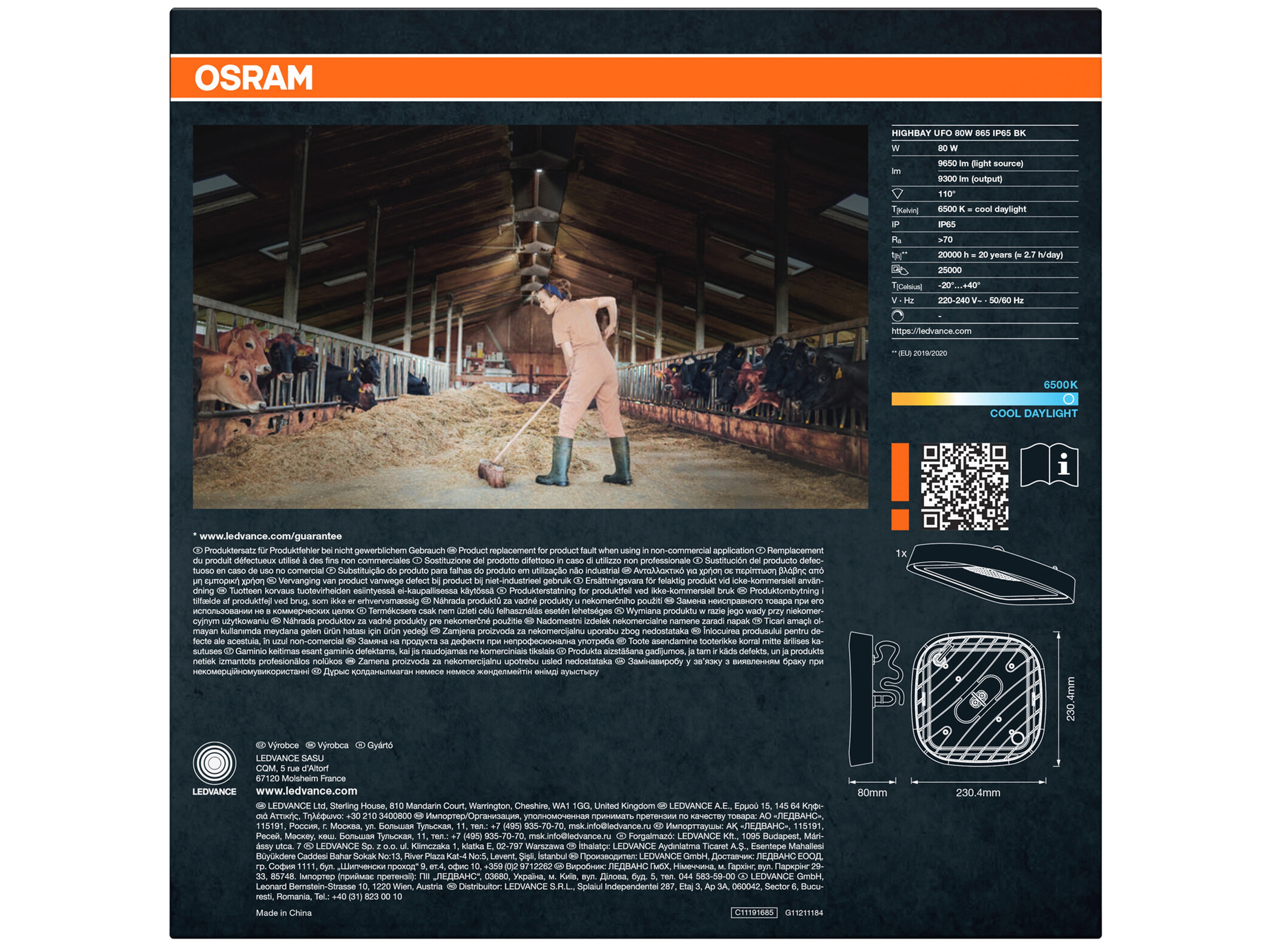 OSRAM LED-Hallenleuchte, 80W, 6500K, 9300 lm, IP65, kaltweiß, schwarz OSRAM LED-Hallenleuchte, 80W, 6500K, 9300 lm, IP65, kaltweiß, schwarz