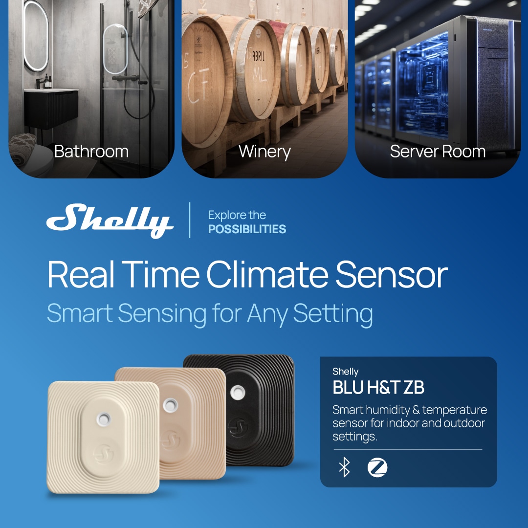 SHELLY Bluetooth Temperatur- & Feuchtigkeitssensor, Blu ZB H&T, schwarz