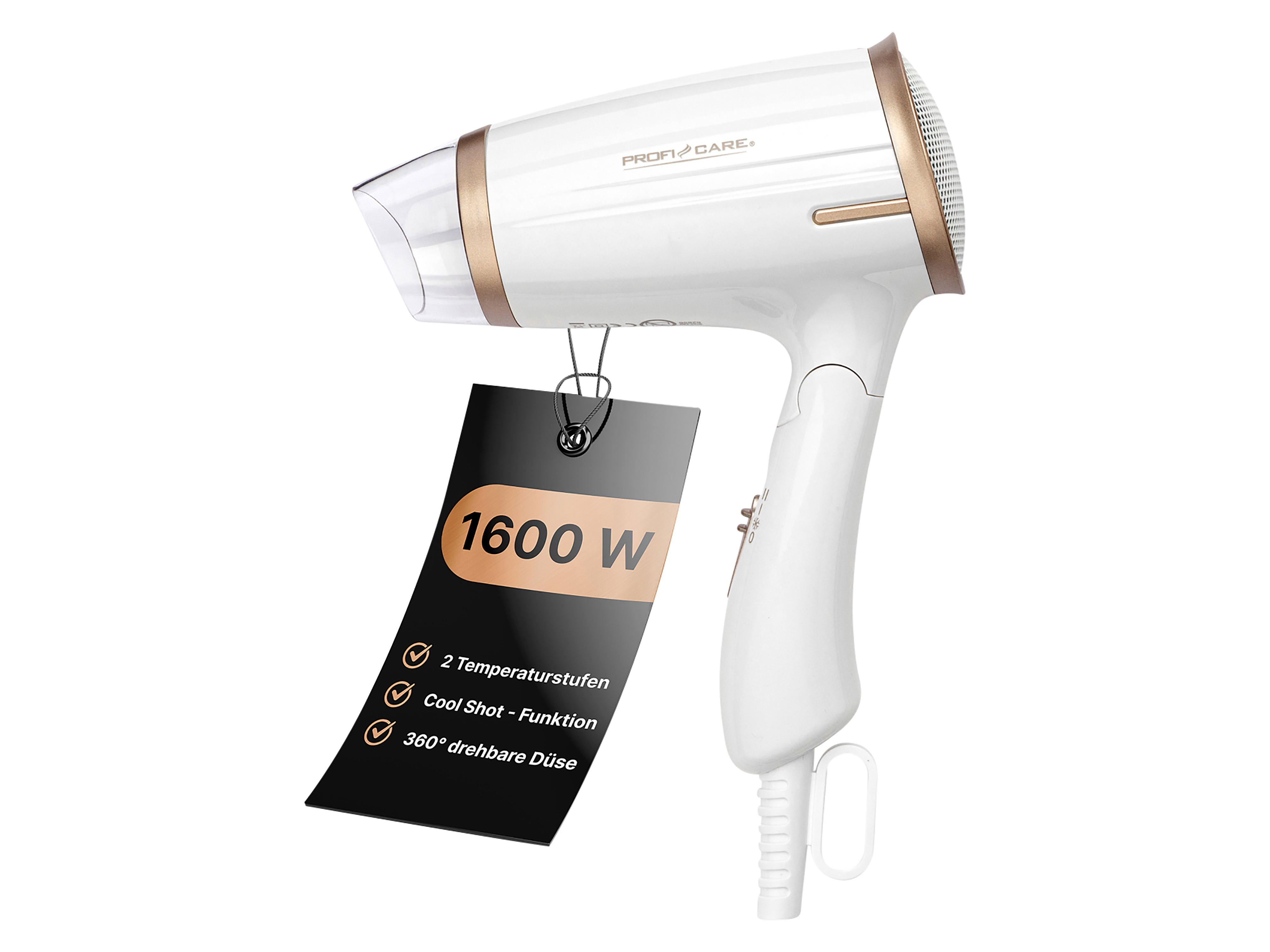 PROFI CARE Haartrockner PC-HT 3009, Klappgriff, kompakt, 1400W, weiß-chanpanger PROFICARE Haartrockner PC-HT 3009, Klappgriff, kompakt, 1400W, weiß-chanpanger