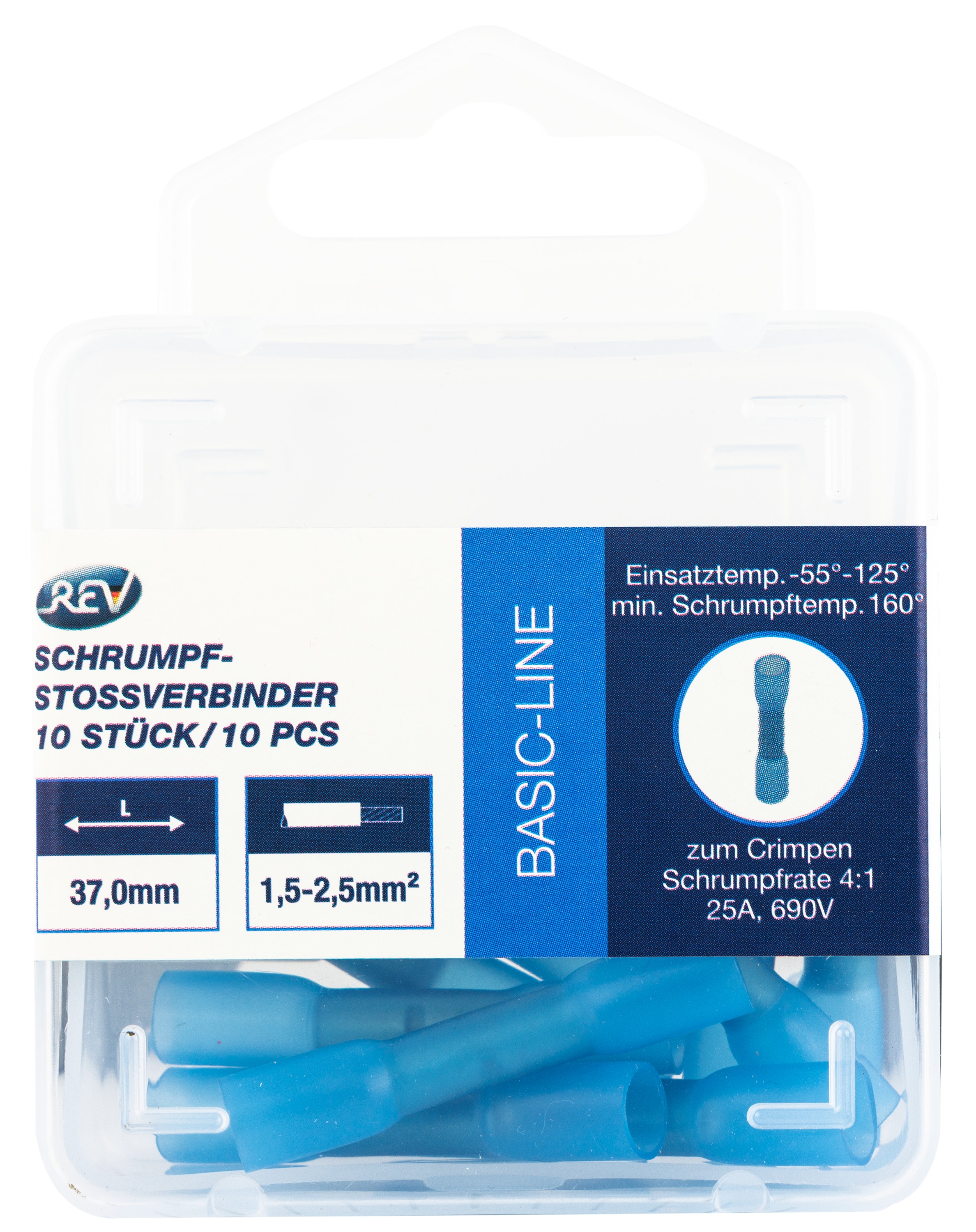 REV Schrumpf-Stoßverbinder, blau, 1,5... 2,5 mm², 10 Stück REV Schrumpf-Stoßverbinder, blau, 1,5... 2,5 mm², 10 Stück