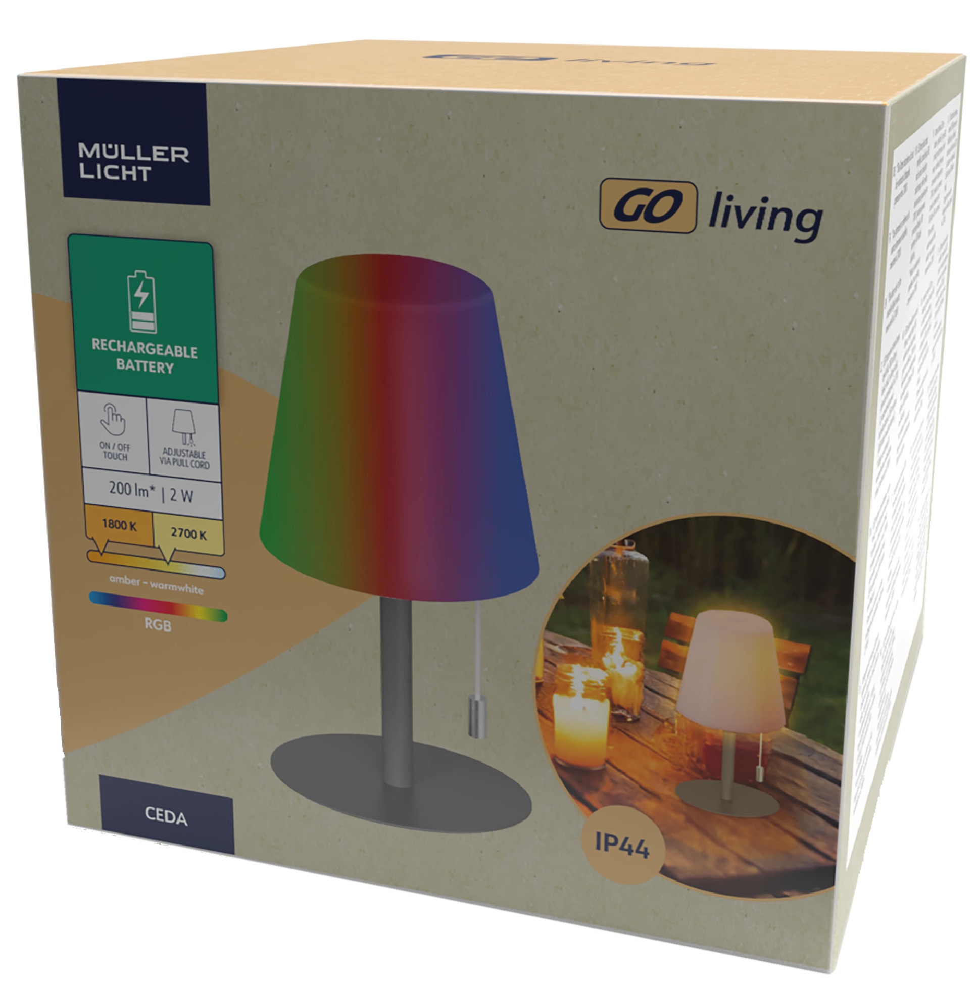 MÜLLER-LICHT LED-Akku-Tischleuchte CEDA, 2W, 200lm, RGB + weiß, grau MÜLLER-LICHT LED-Akku-Tischleuchte CEDA, 2W, 200lm, RGB + weiß, grau