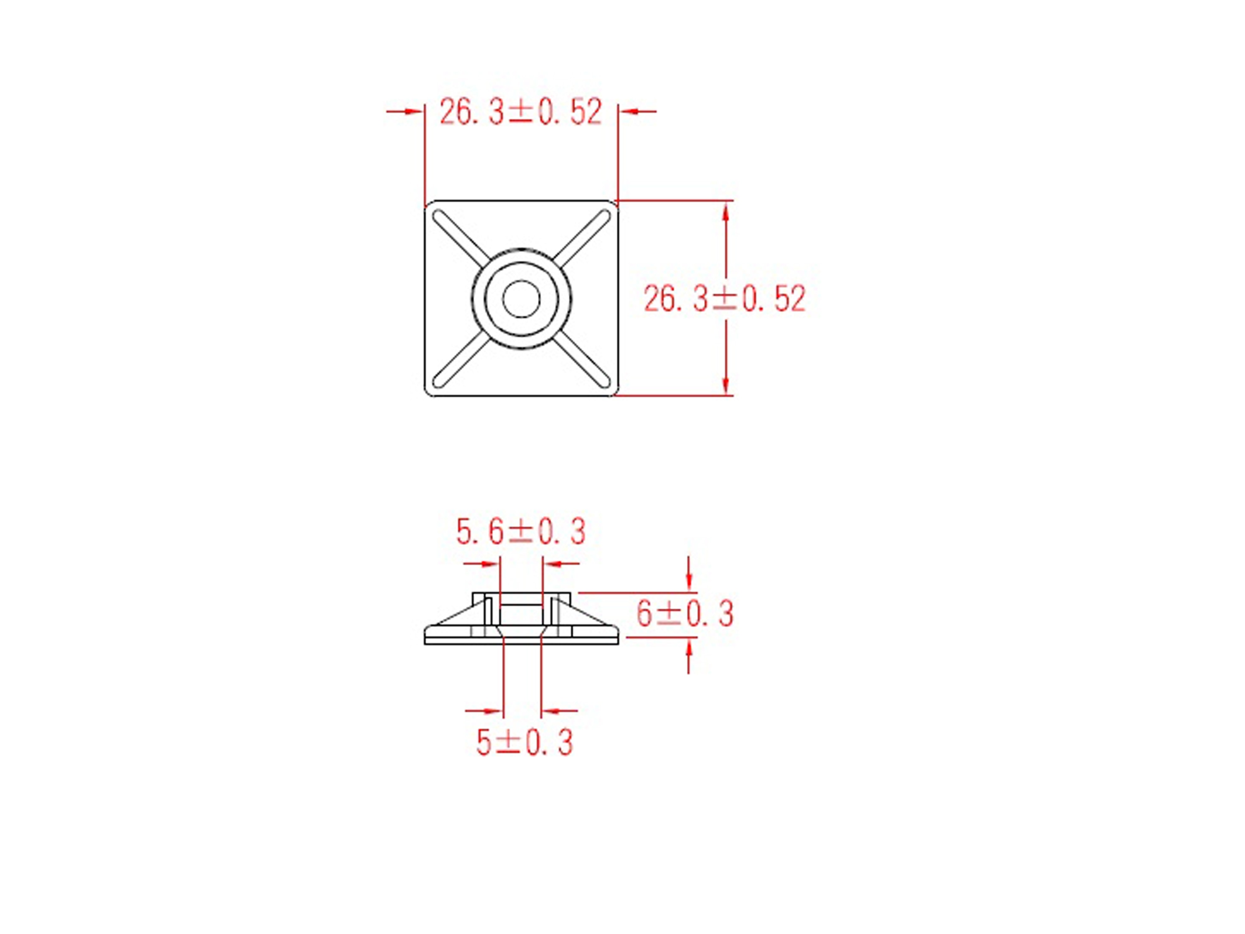 KSS Befestigungssockel selbstklebend Polyamid 6.6, Natur, L=26,3, B=26,3, 1 Stück