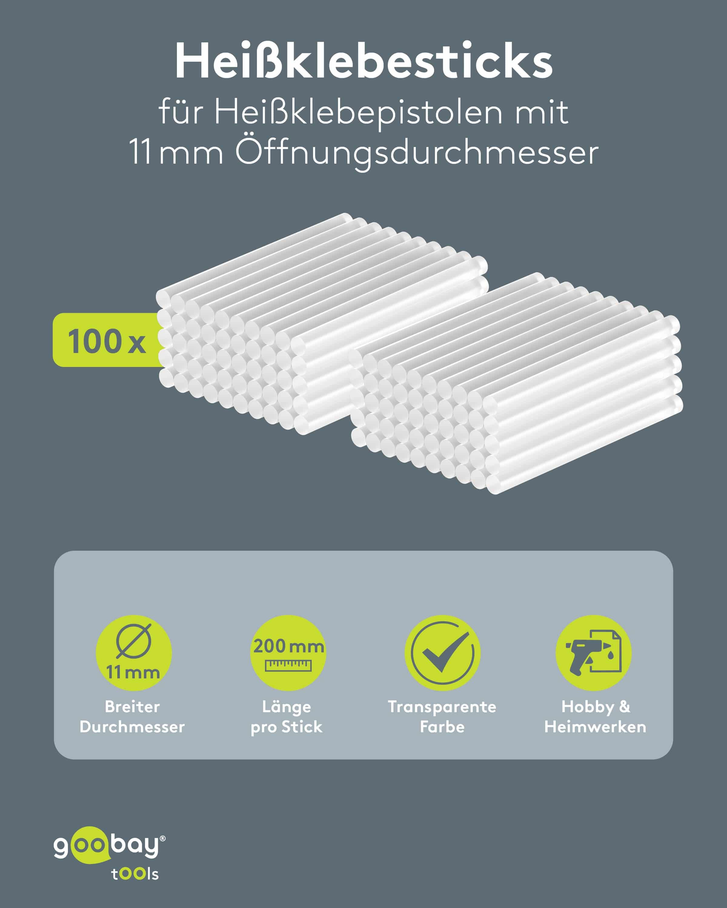 GOOBAY TOOLS Heißklebesticks, 77854, 11 mm, 100 Stück GOOBAY TOOLS Heißklebesticks, 77854, 11 mm, 100 Stück