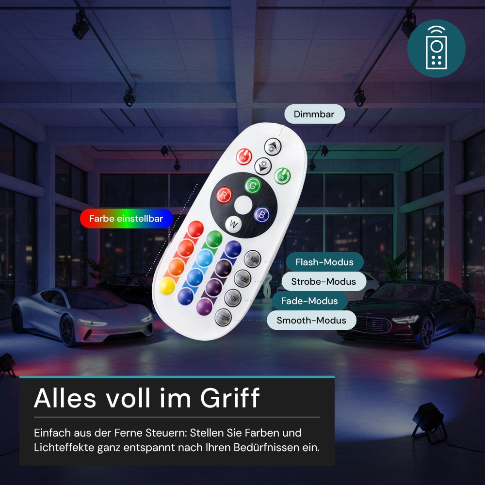 LUXULA RGB LED-Fluter LX400184, 100W, IP65, schwarz, mit Fernbedienung LUXULA RGB LED-Fluter LX400184, 100W, IP65, schwarz, mit Fernbedienung
