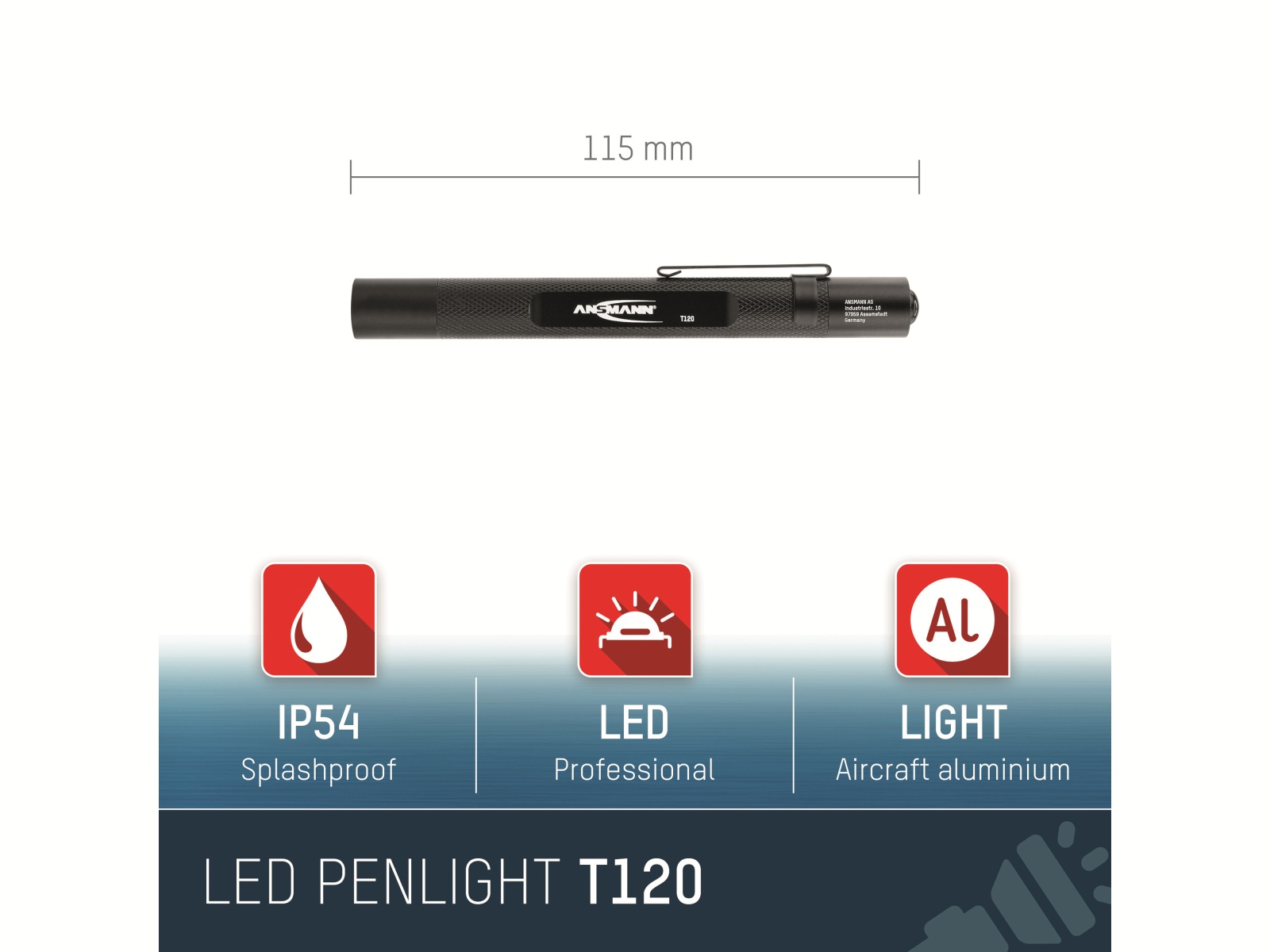 ANSMANN LED-Taschenlampe Future T120, Alu, 130 lm, batteriebetrieben ANSMANN LED-Taschenlampe Future T120, Alu, 130 lm, batteriebetrieben