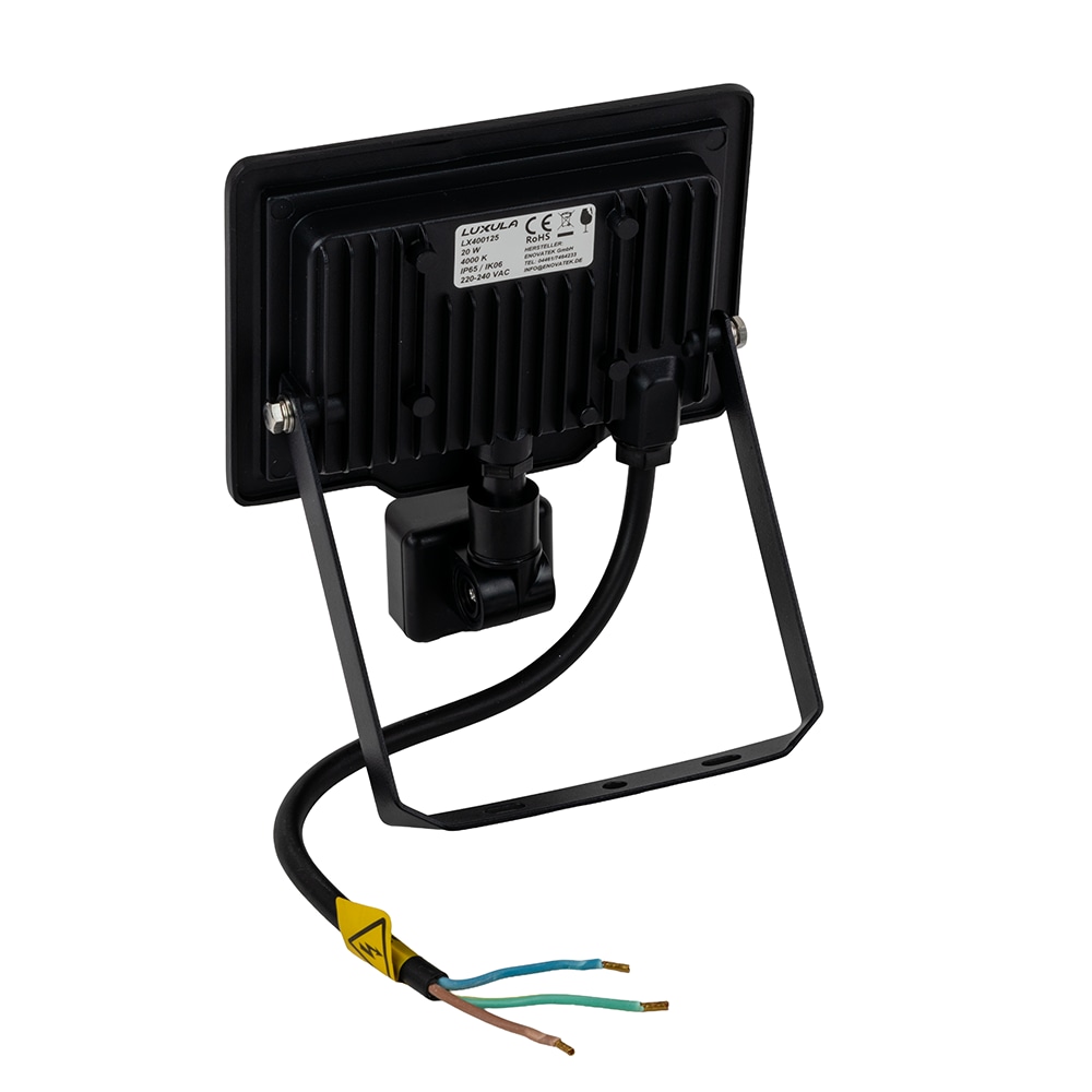 LUXULA LED-Fluter mit Bewegungsmelder, EEK: F, 20W, 2000lm, 4000K, IP65, schwarz